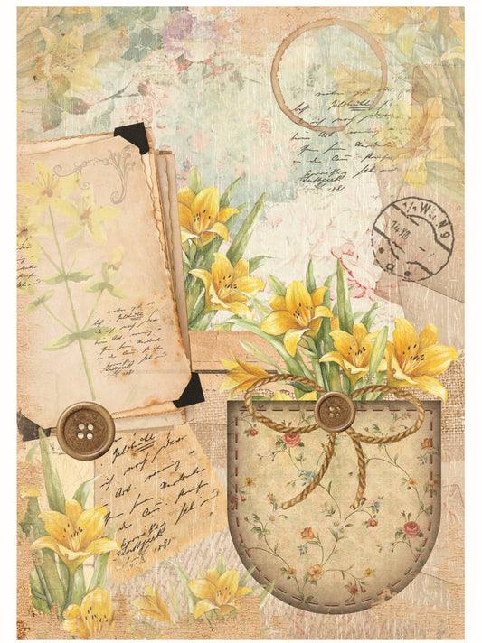 Yellow Vintage Floral Decoupage - Decoupage Art - Large Size Rice Paper for Decoupage - Decoupage Crafts