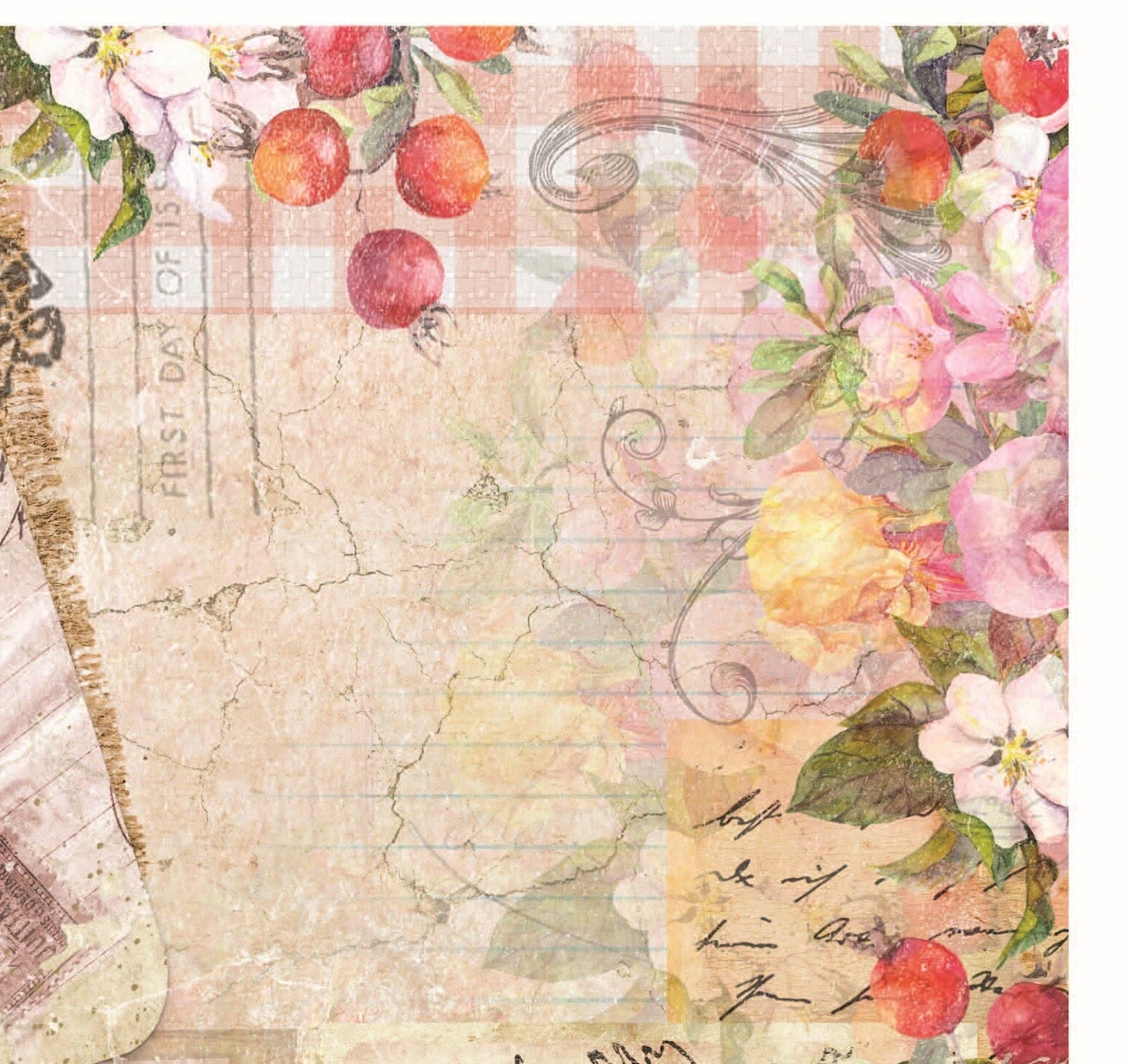 Pink Vintage Floral Decoupage - Decoupage Art - Large Size Rice Paper for Decoupage - Decoupage Crafts