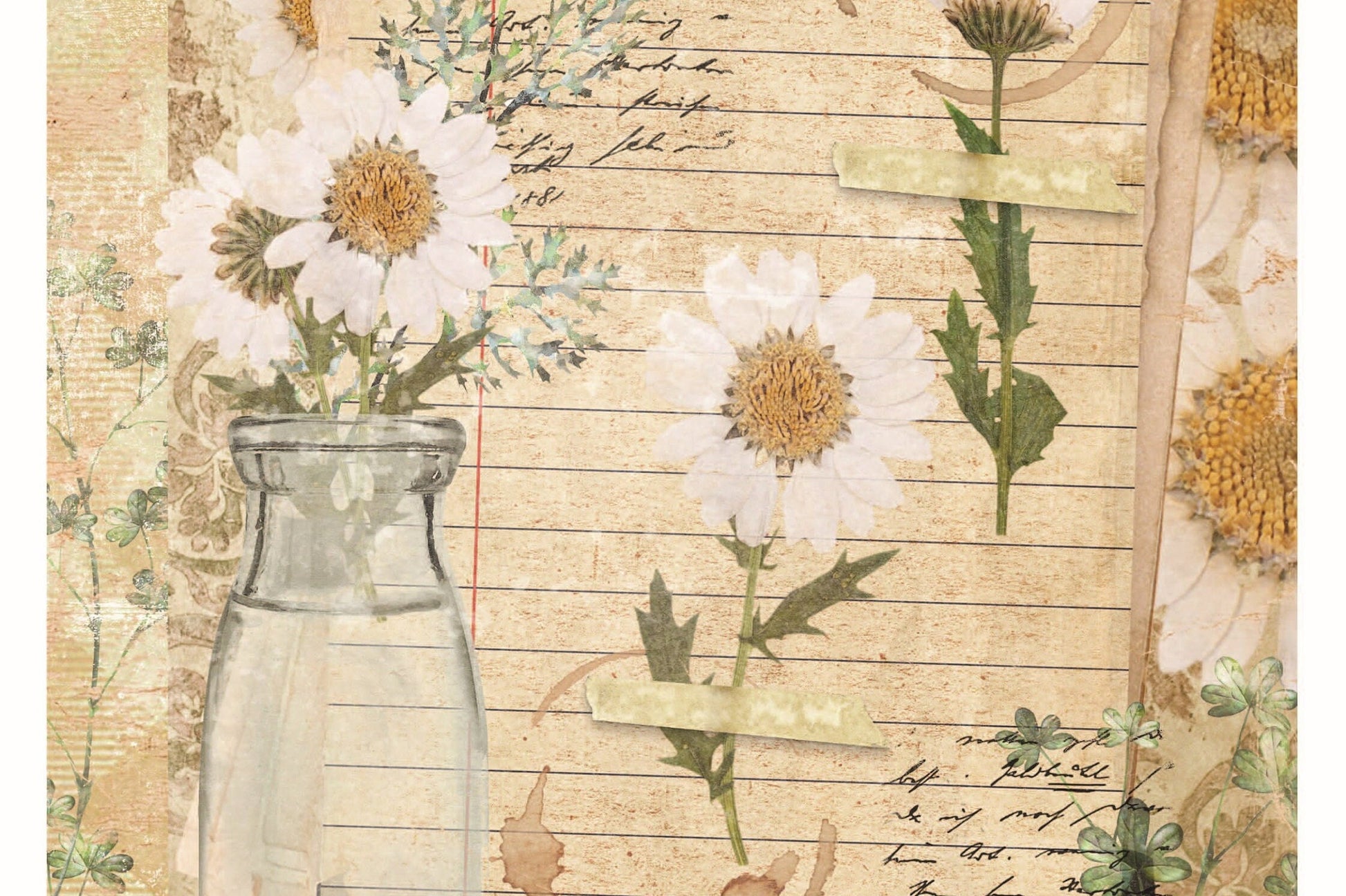 White Daisy Vintage Floral Decoupage - Decoupage Art - Large Size Rice Paper for Decoupage - Decoupage Crafts