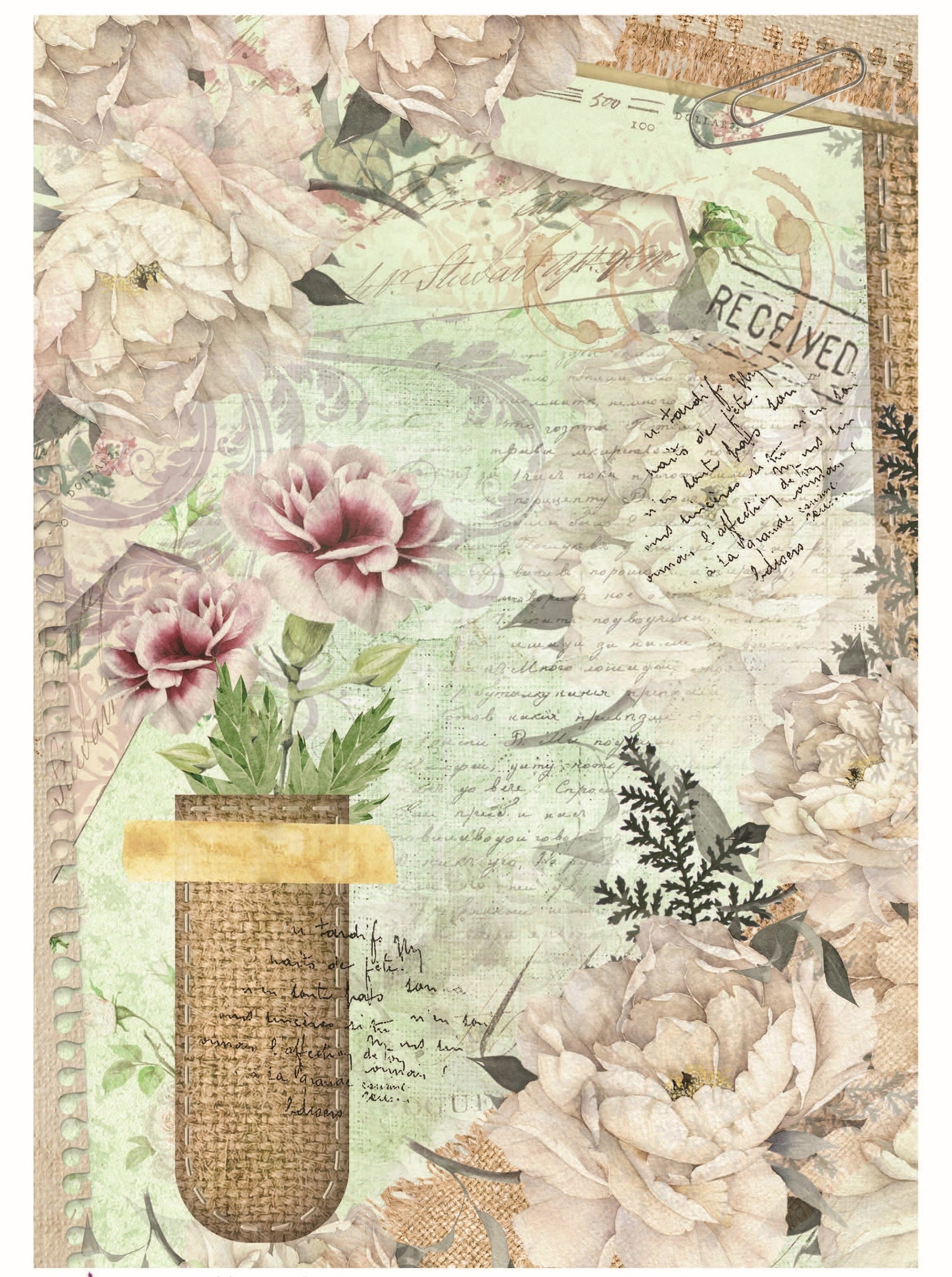 Vintage Floral Decoupage - Decoupage Art - Large Size Rice Paper for Decoupage - Decoupage Crafts