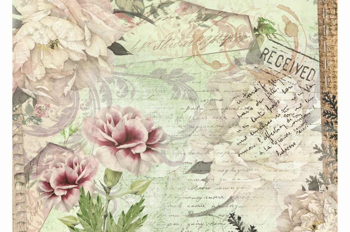 Vintage Floral Decoupage - Decoupage Art - Large Size Rice Paper for Decoupage - Decoupage Crafts