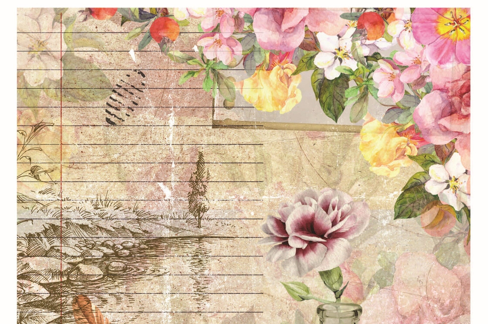 Flowers - Vintage Floral Decoupage - Decoupage Art - Large Size Rice Paper for Decoupage - Decoupage Crafts