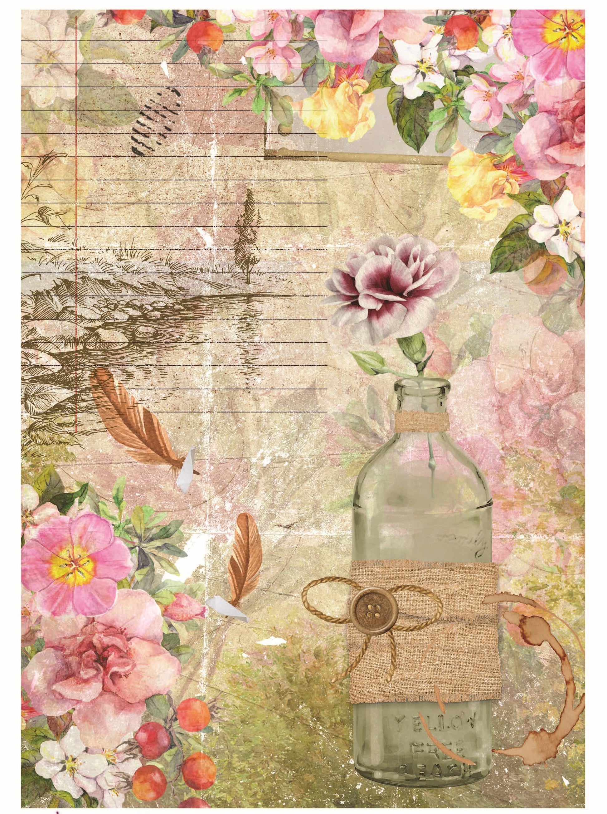 Flowers - Vintage Floral Decoupage - Decoupage Art - Large Size Rice Paper for Decoupage - Decoupage Crafts
