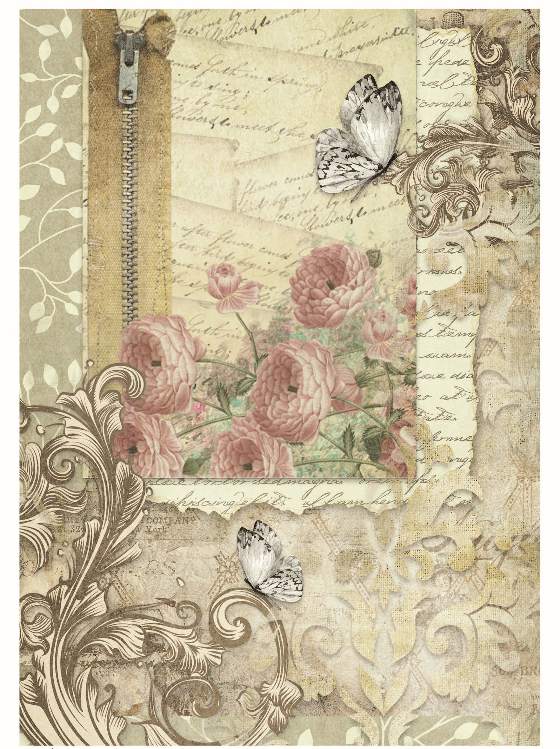 Vintage Floral Decoupage - Butterfly - Decoupage Art - Large Size Rice Paper for Decoupage - Decoupage Crafts