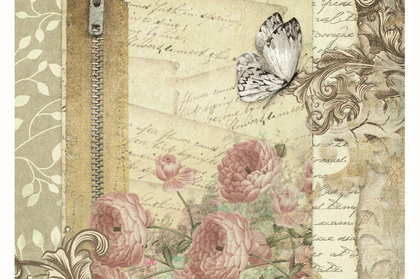 Vintage Floral Decoupage - Butterfly - Decoupage Art - Large Size Rice Paper for Decoupage - Decoupage Crafts