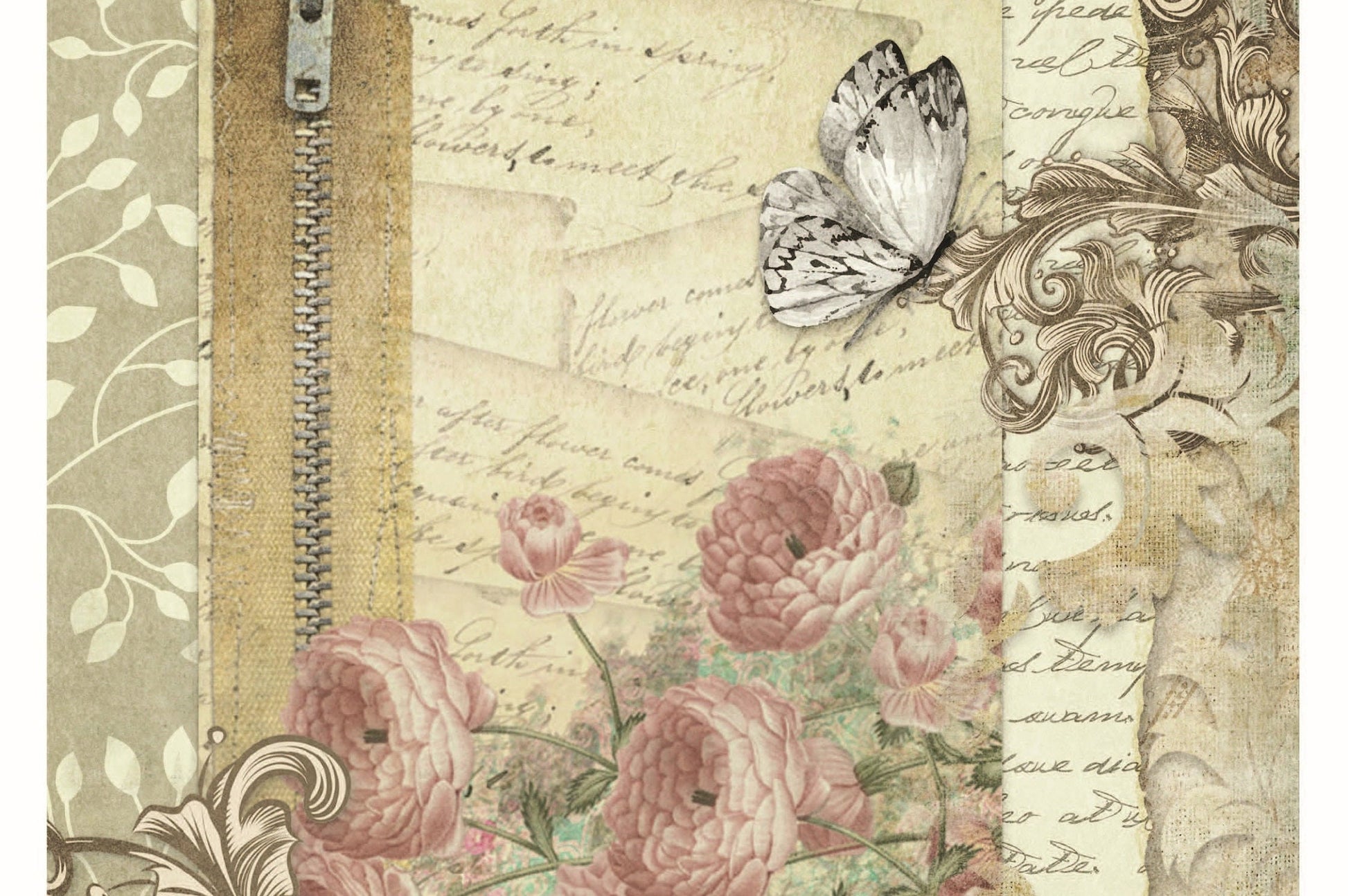 Vintage Floral Decoupage - Butterfly - Decoupage Art - Large Size Rice Paper for Decoupage - Decoupage Crafts