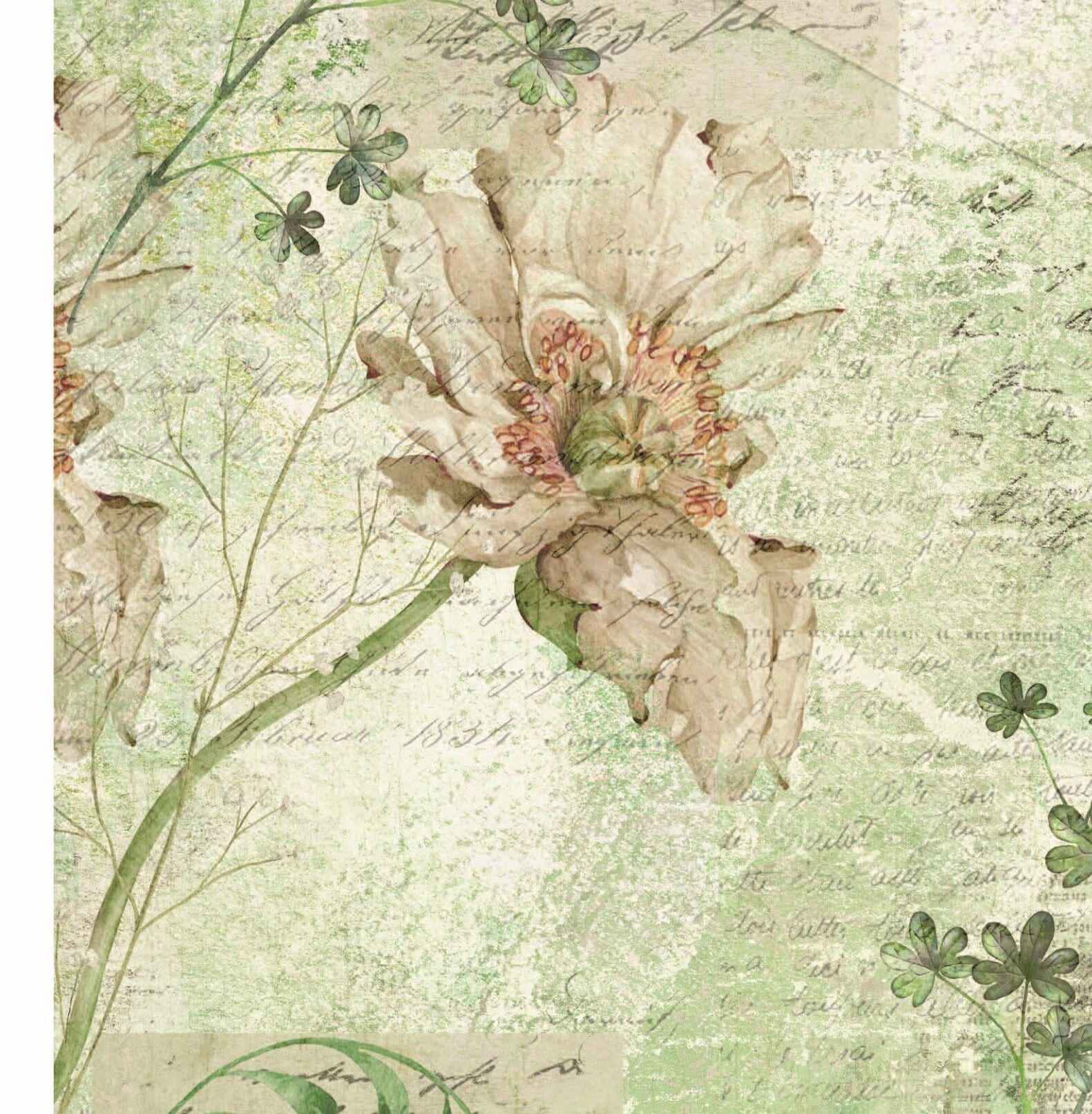 White Green Floral Decoupage - Decoupage Art - Large Size Rice Paper for Decoupage - Decoupage Crafts
