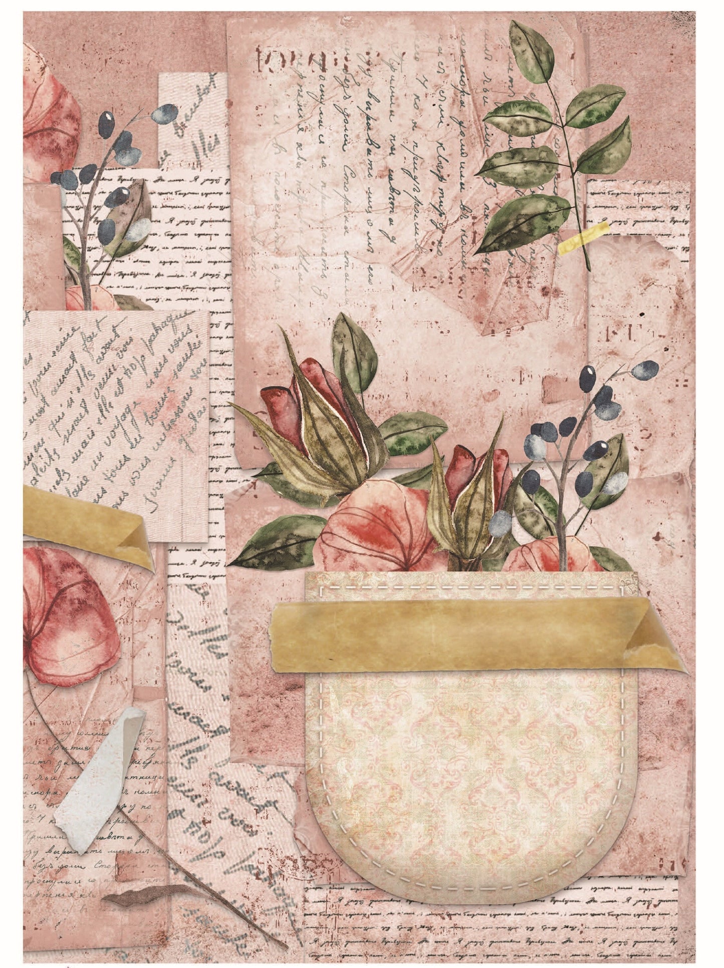 Red Flowers Vintage Decoupage - Decoupage Art - Large Size Rice Paper for Decoupage - Decoupage Crafts -