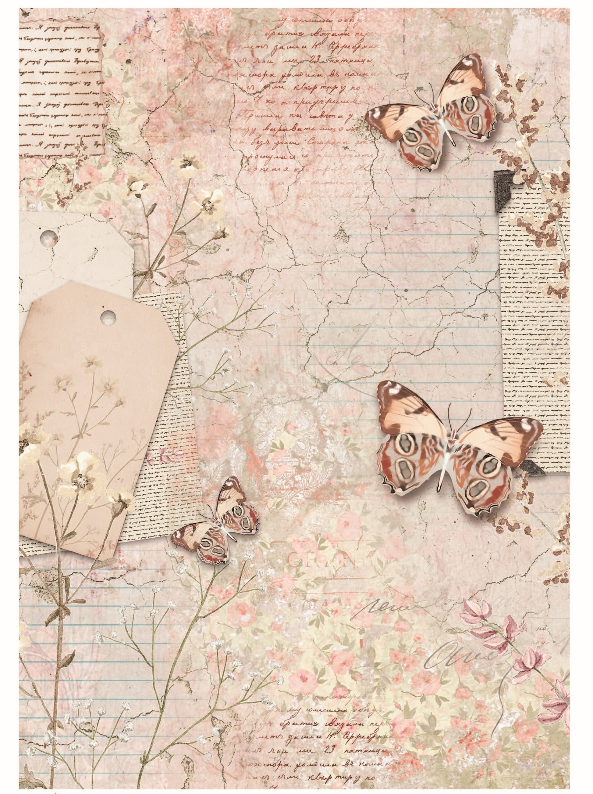 Red Butterfly Vintage Texture Decoupage - Decoupage Art - Large Size Rice Paper for Decoupage - Decoupage Crafts
