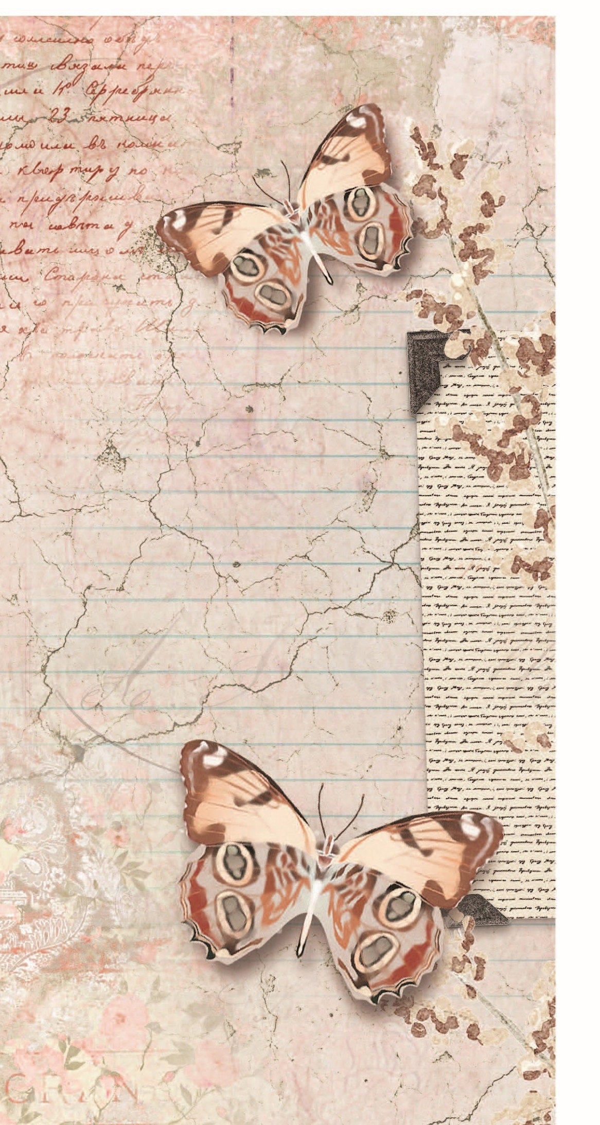 Red Butterfly Vintage Texture Decoupage - Decoupage Art - Large Size Rice Paper for Decoupage - Decoupage Crafts