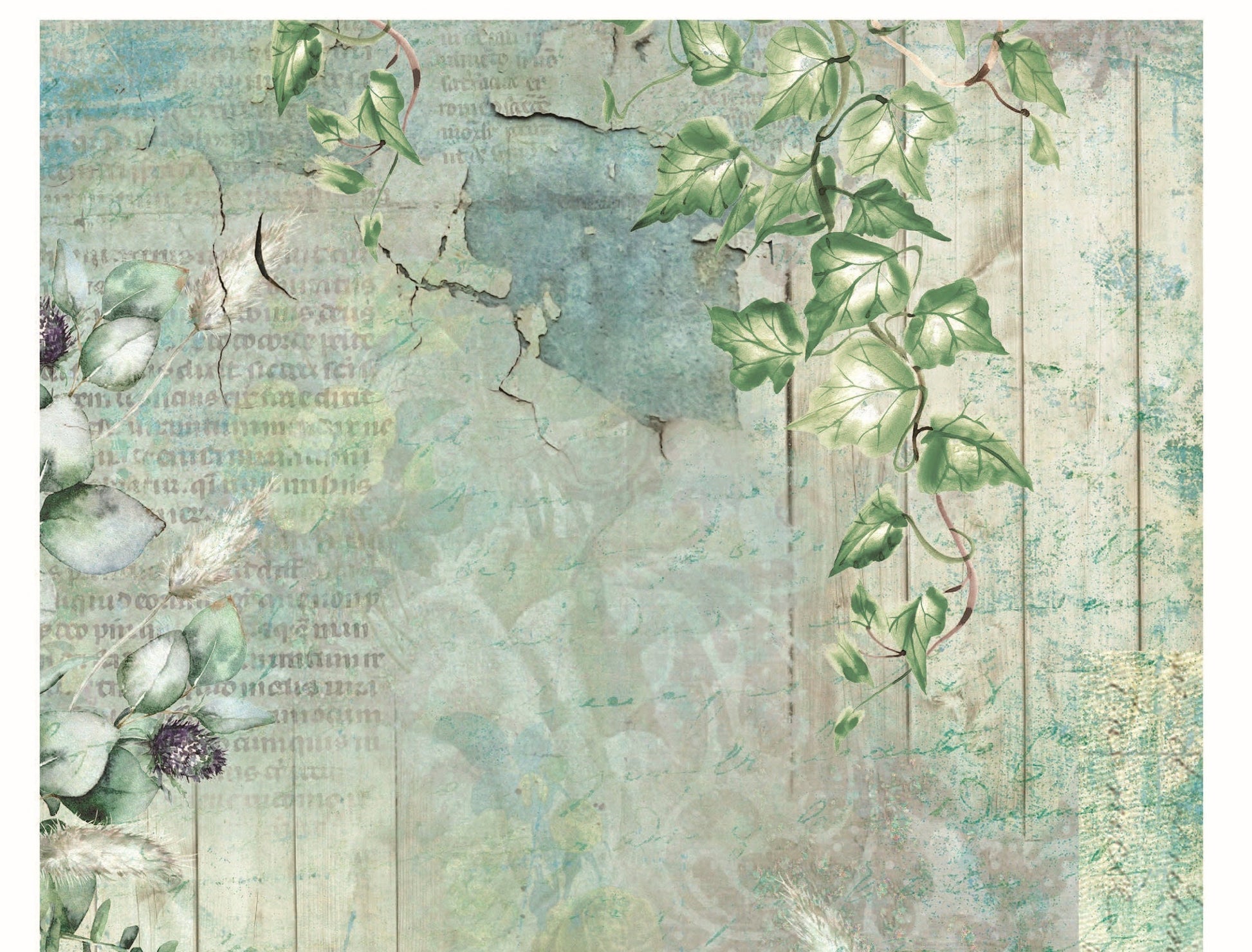 Green Floral Rice Paper - Large Size - Vintage Decoupage Art, Furniture Crafts