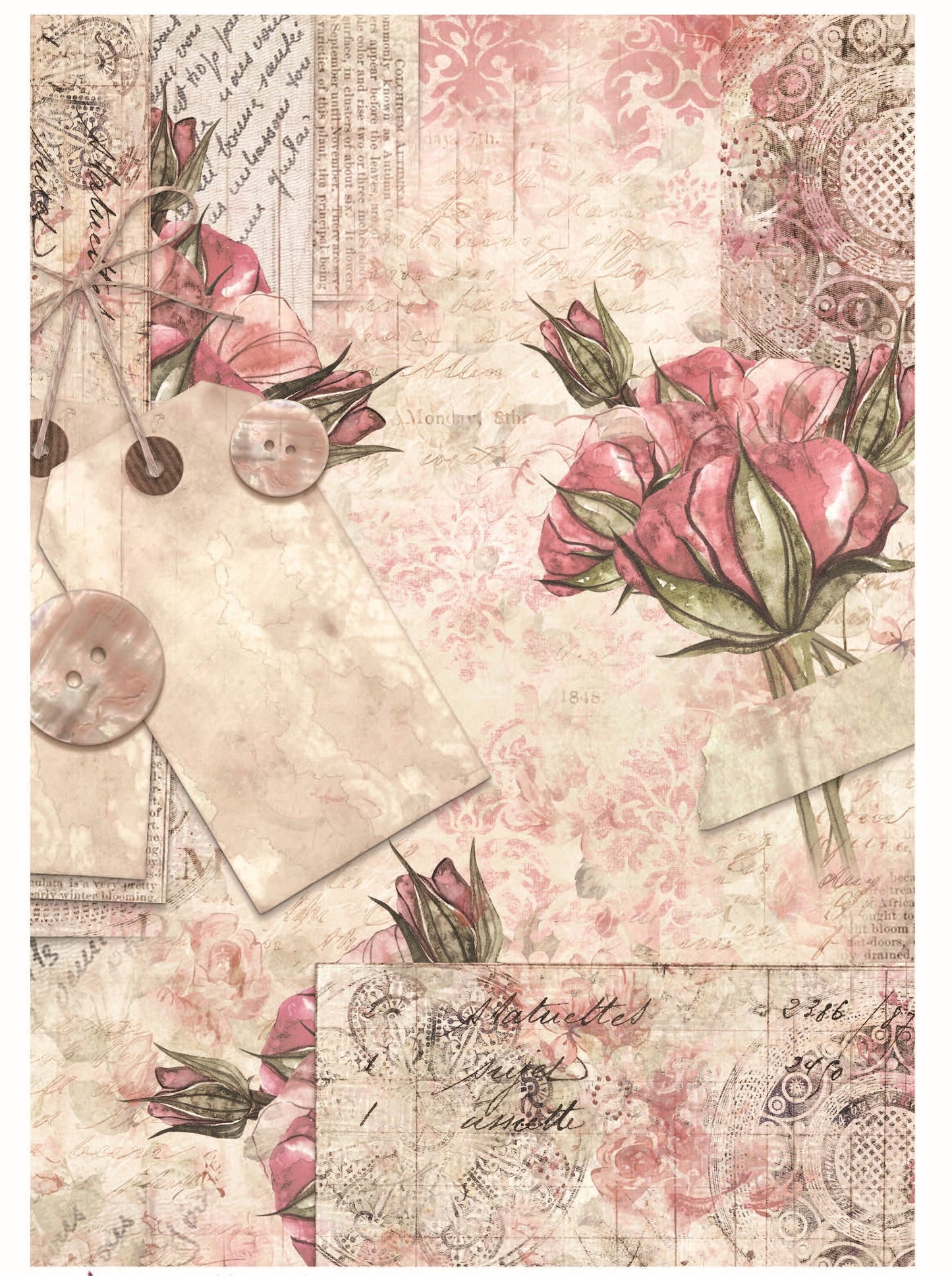 Red Vintage Decoupage - Decoupage Art - Large Size Rice Paper for Decoupage - Decoupage Crafts