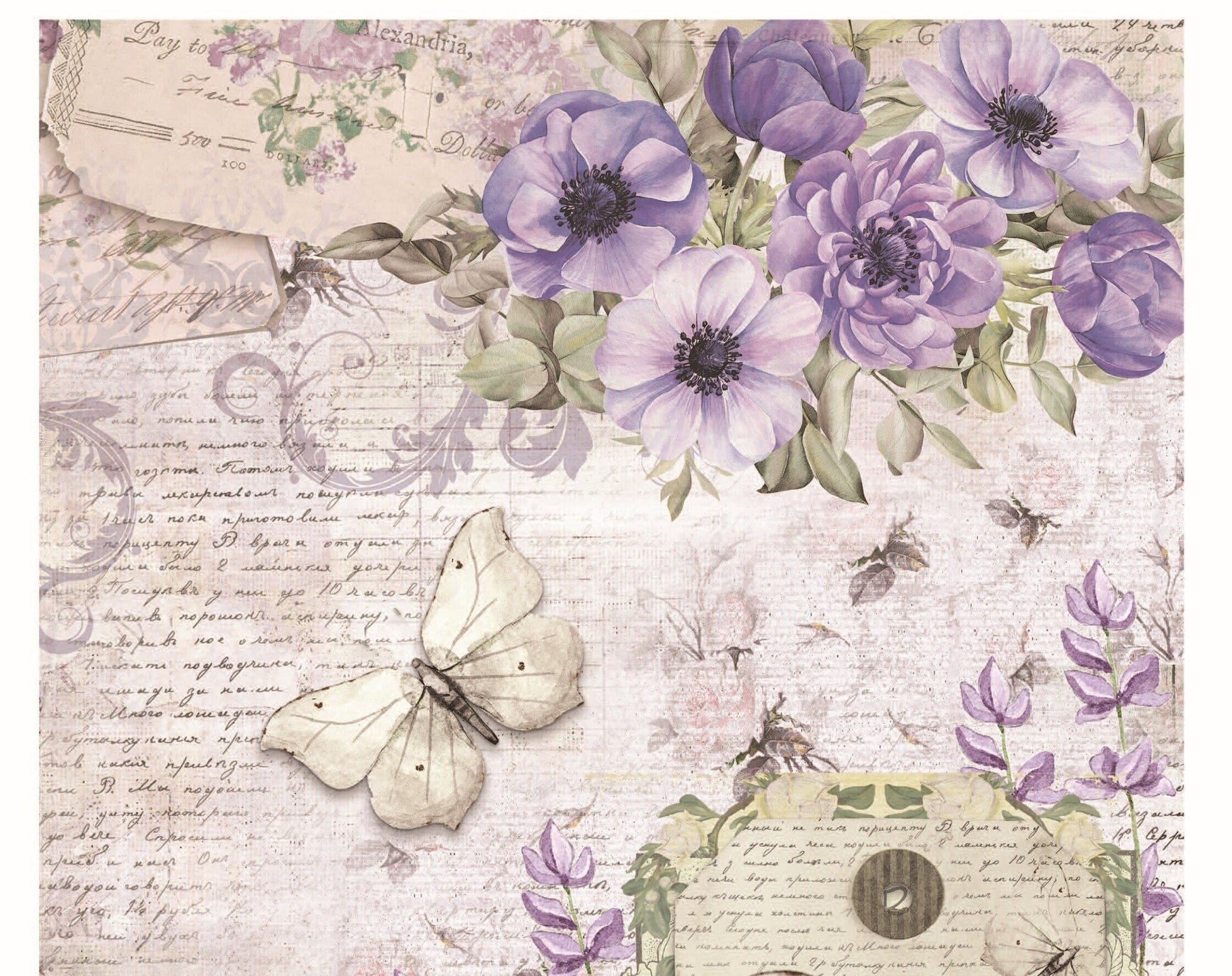 Vintage Purple Floral Rice Paper – Decoupage Art for Furniture Crafts