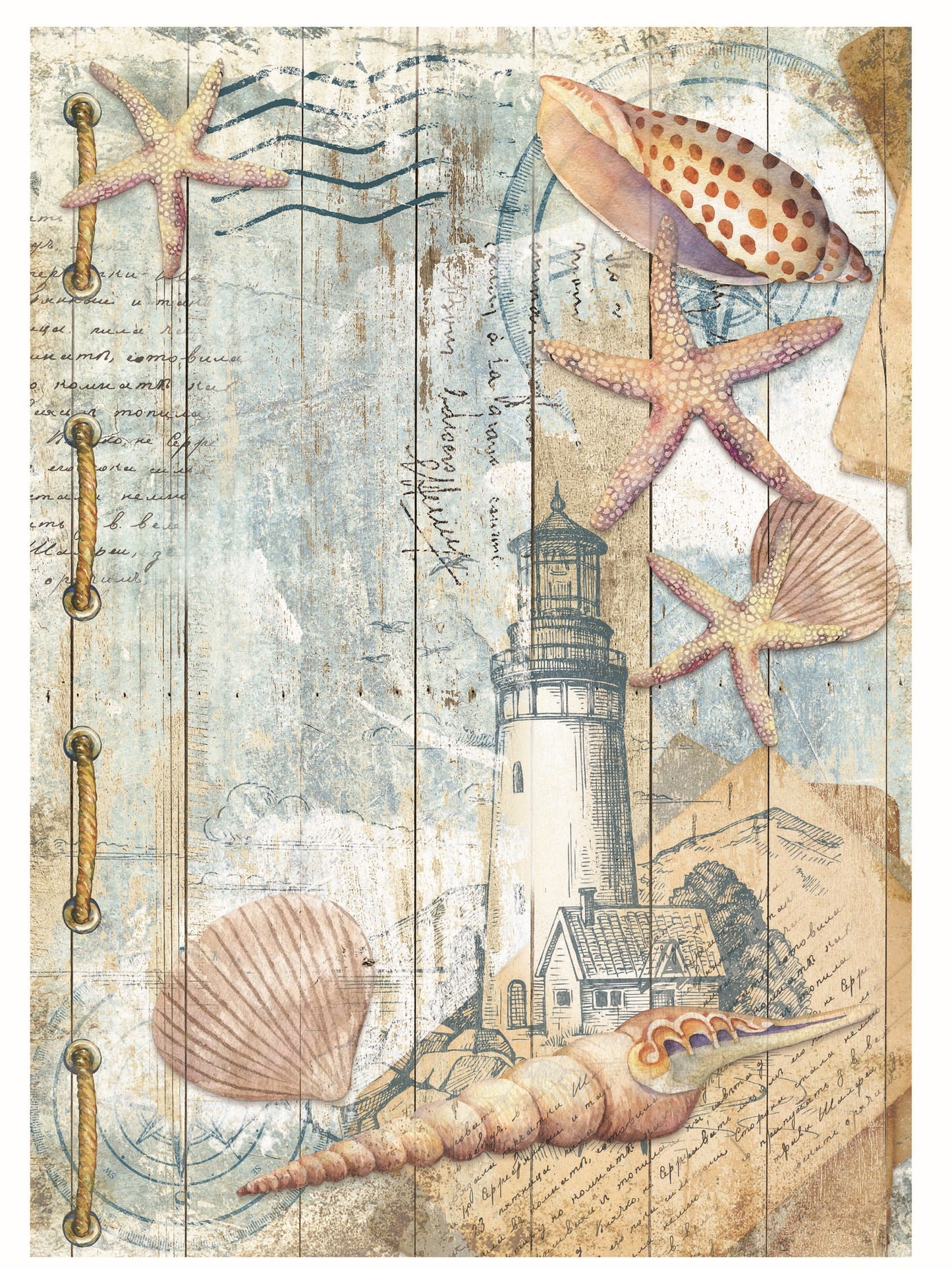 Lighthouse - Sea Star - Decorative Paper - Decoupage Art - Large Size Rice Paper for Decoupage - Decoupage Crafts