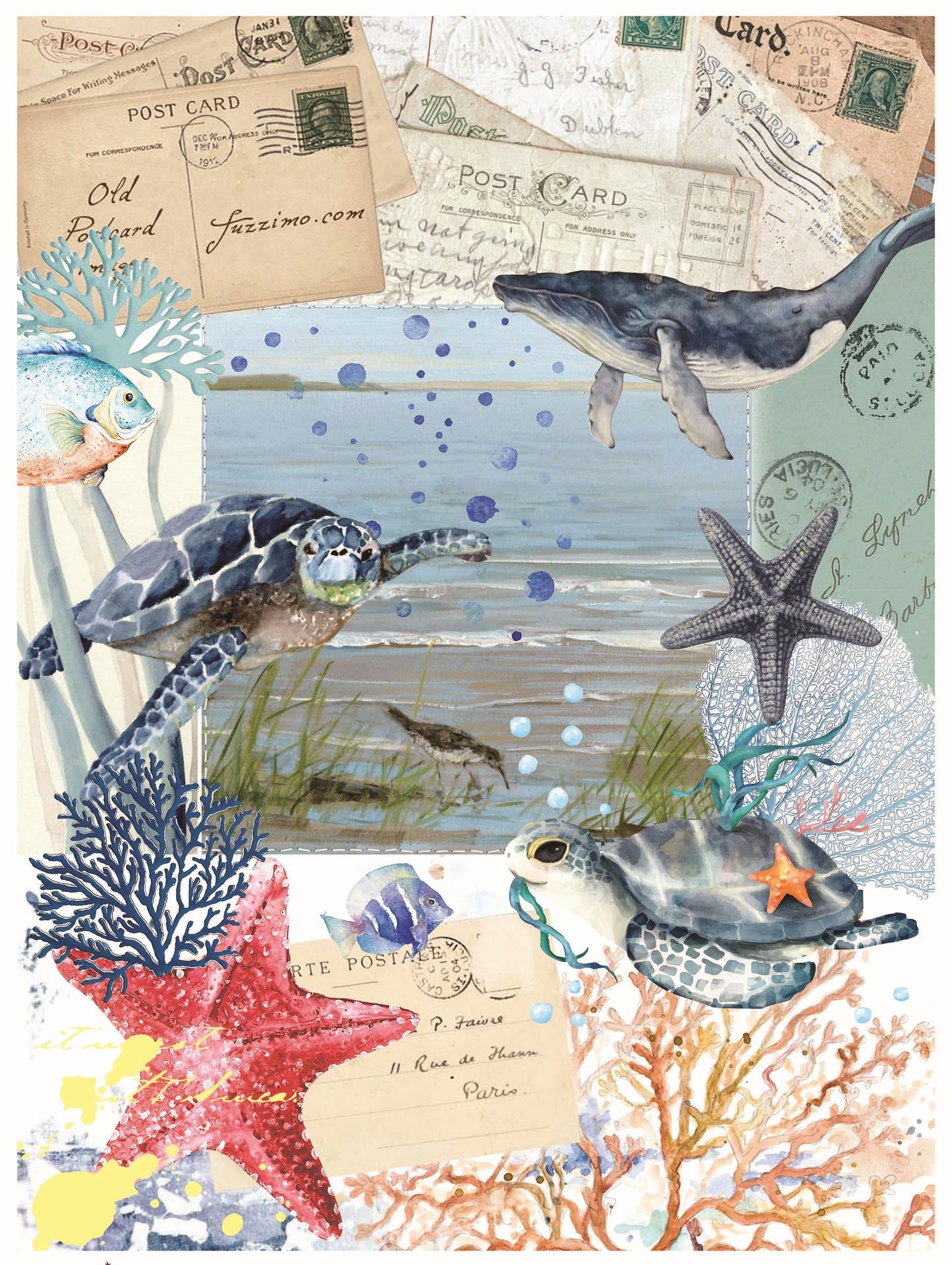 Whale - Sea Turtle - Decorative Paper - Decoupage Art - Large Size Rice Paper for Decoupage - Decoupage Crafts