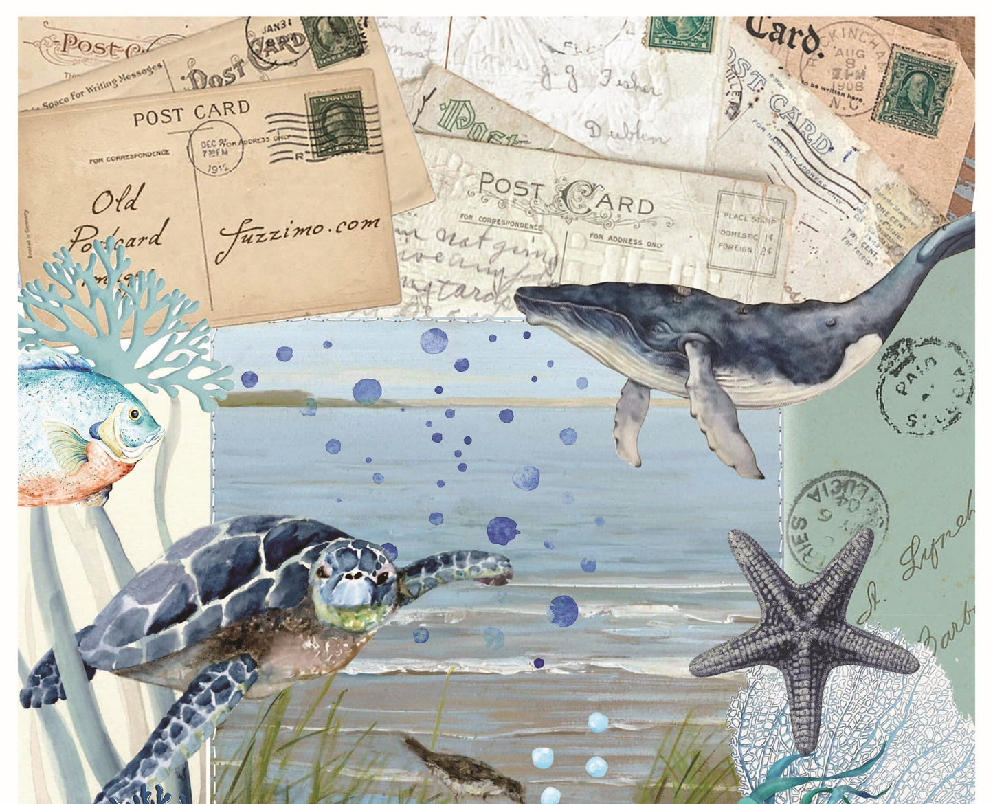 Whale - Sea Turtle - Decorative Paper - Decoupage Art - Large Size Rice Paper for Decoupage - Decoupage Crafts