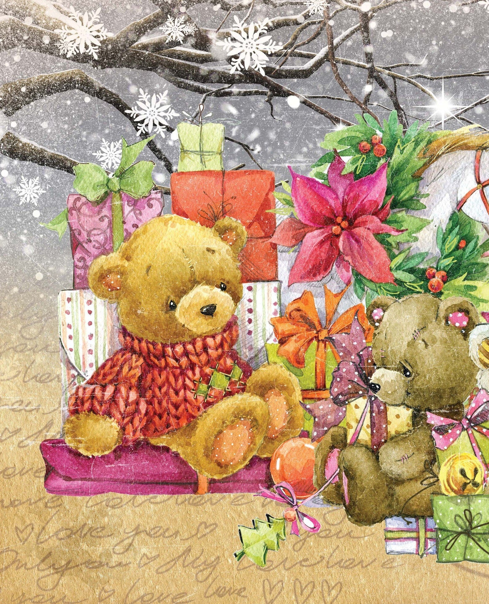 Christmas Santa Caribou - Teddy Bear - Dear Santa - Gift - Decorative Christmas Paper - Decoupage for Furniture - Large Size Options