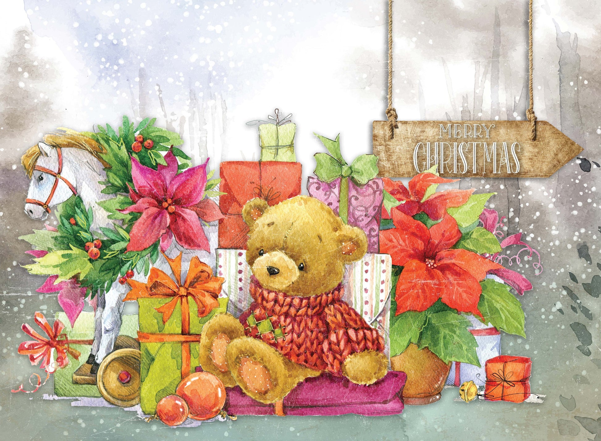 Christmas Santa Caribou - Teddy Bear - Dear Santa - Gift - Decorative Christmas Paper - Decoupage for Furniture - Large Size Options