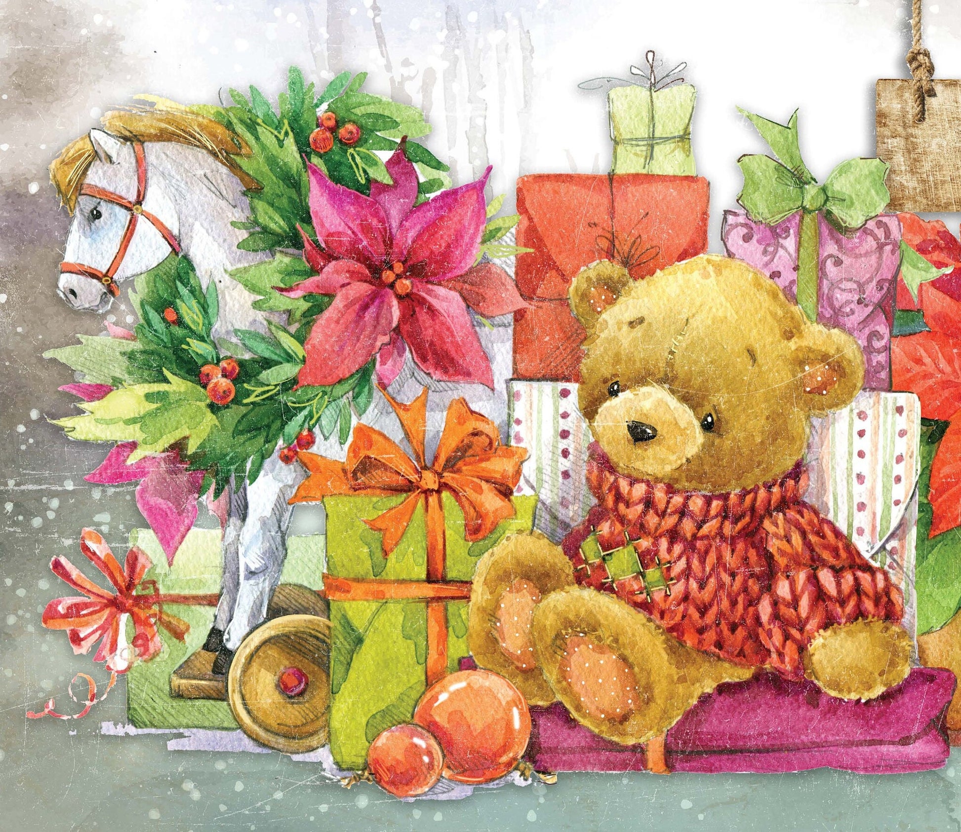 Christmas Santa Caribou - Teddy Bear - Dear Santa - Gift - Decorative Christmas Paper - Decoupage for Furniture - Large Size Options