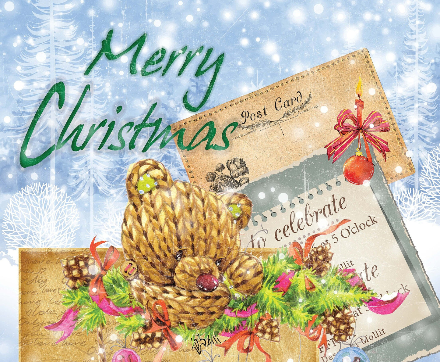 Merry Christmas - Candle - Dear Santa - Gift - Horse - Decorative Christmas Paper - Decoupage for Furniture - Large Size Options