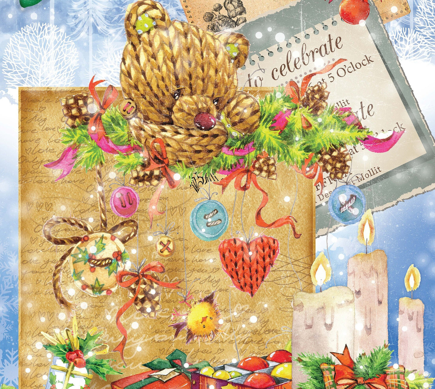 Merry Christmas - Candle - Dear Santa - Gift - Horse - Decorative Christmas Paper - Decoupage for Furniture - Large Size Options