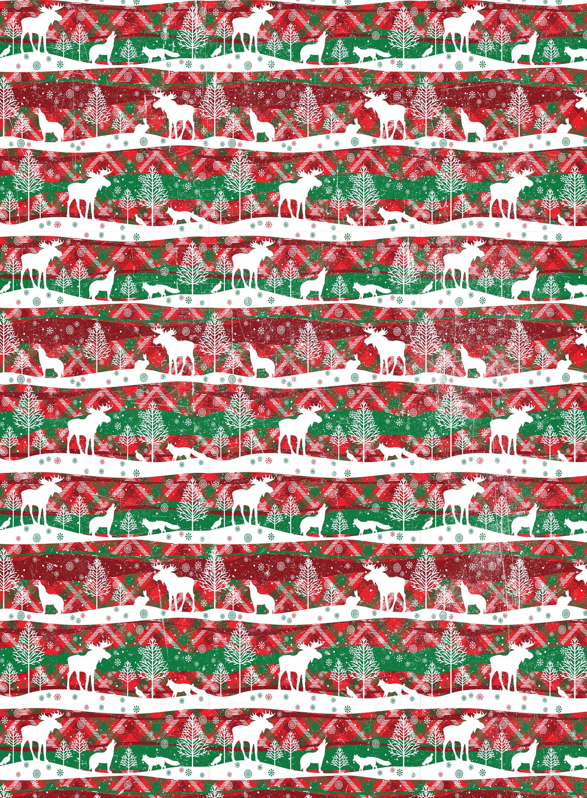 Merry Christmas - Deer Pattern - Decorative Christmas Paper - Decoupage for Furniture - Large Size Options - Green & Red
