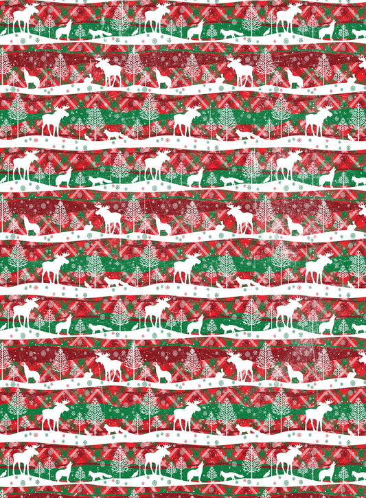 Merry Christmas - Deer Pattern - Decorative Christmas Paper - Decoupage for Furniture - Large Size Options - Green & Red