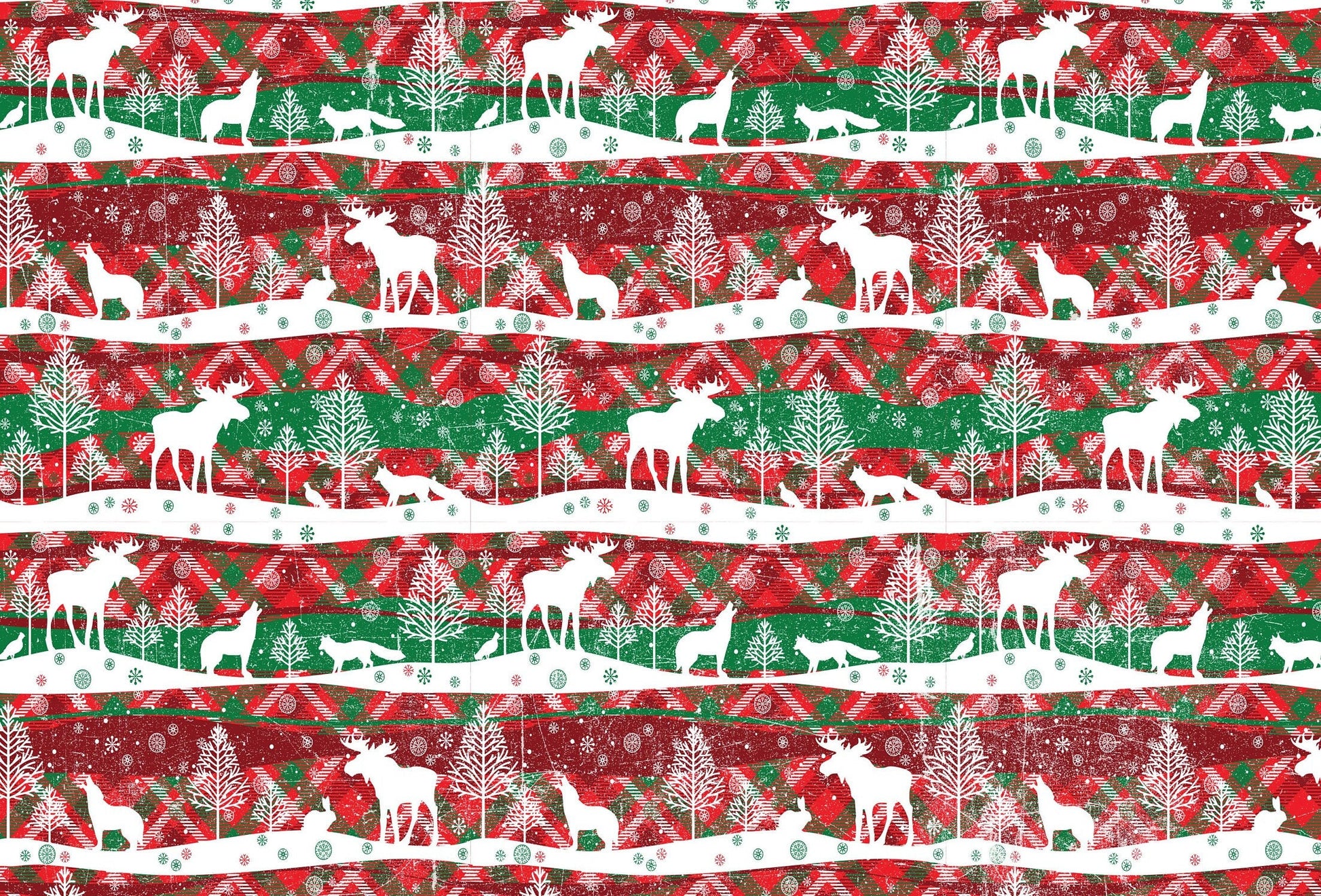 Merry Christmas - Deer Pattern - Decorative Christmas Paper - Decoupage for Furniture - Large Size Options - Green & Red