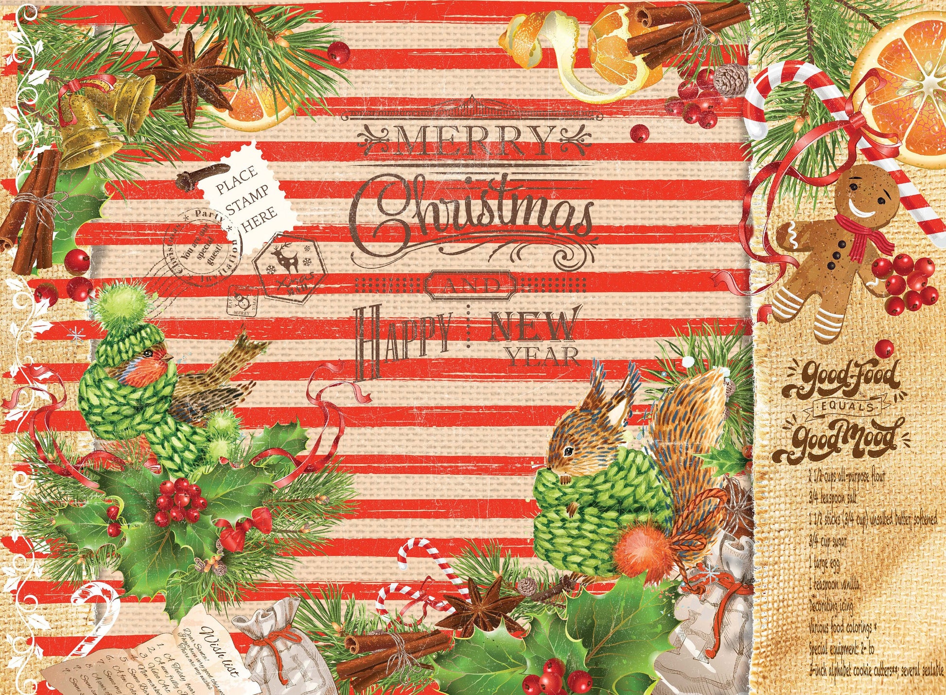 Merry Christmas - Decorative Christmas Paper - Decoupage for Furniture - Large Size Options