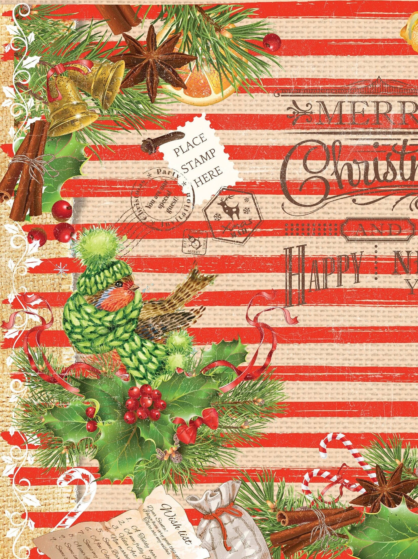 Merry Christmas - Decorative Christmas Paper - Decoupage for Furniture - Large Size Options