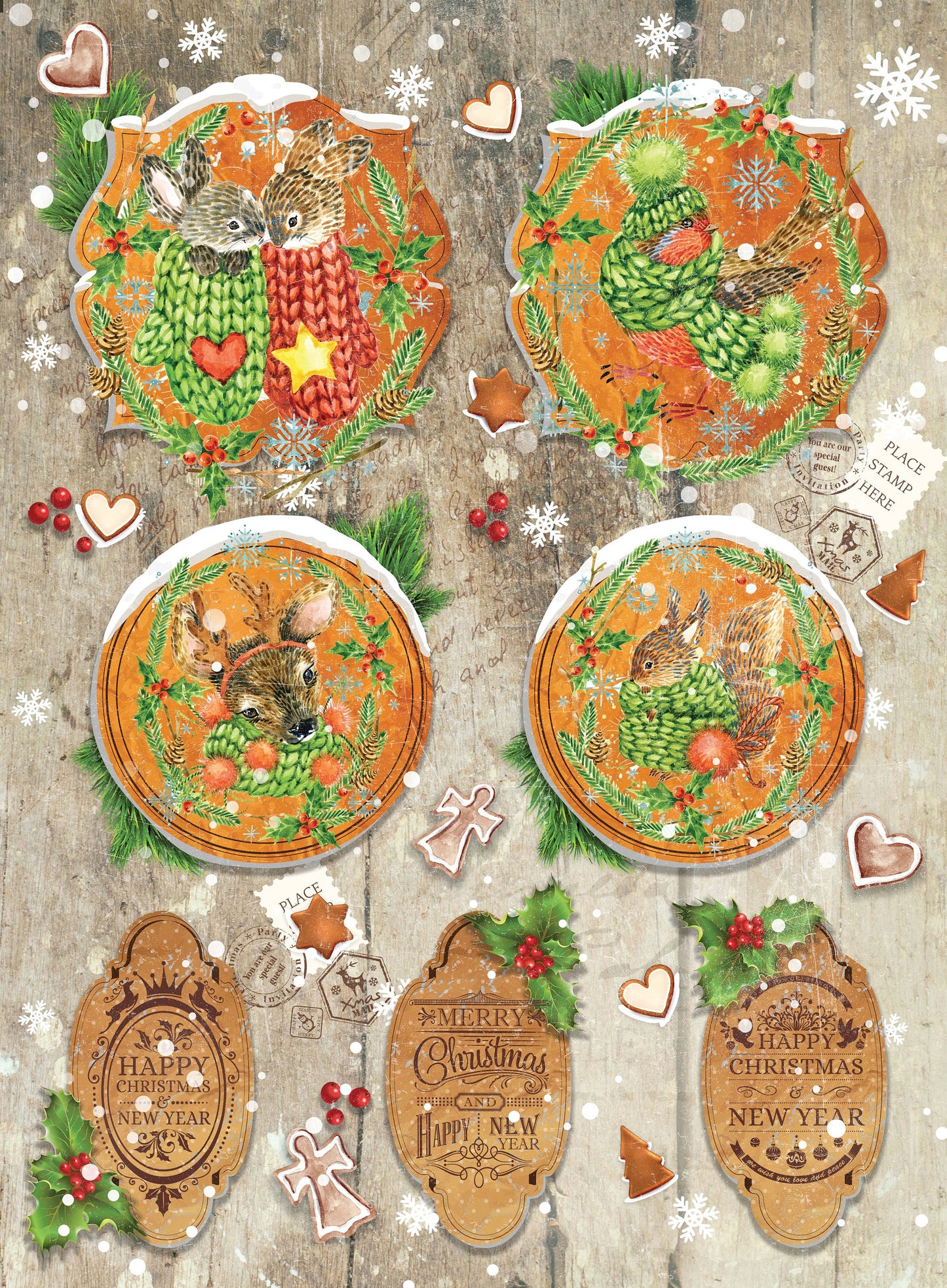 Merry Christmas - Decorative Christmas Paper - Decoupage for Furniture - Large Size Options