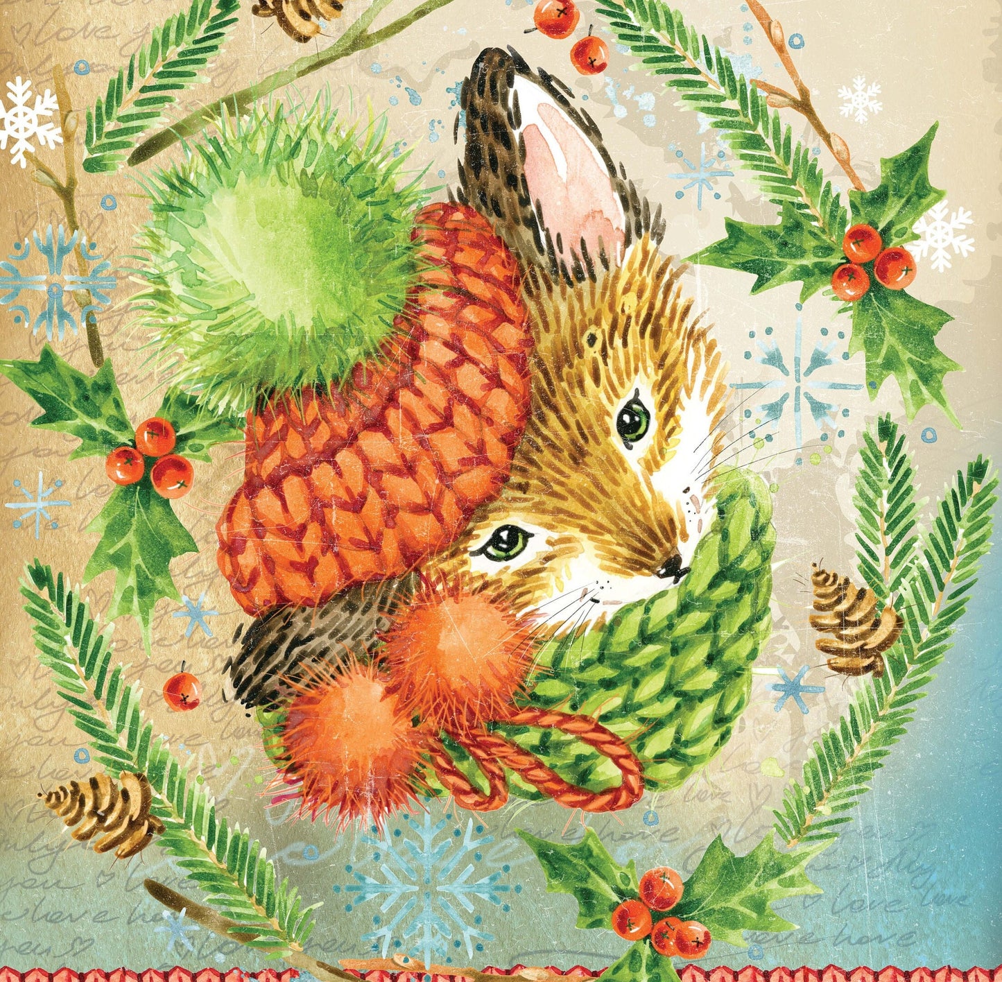 Lovely Fox - Merry Christmas - Decorative Christmas Paper - Decoupage for Furniture - Large Size Rice Paper for Decoupage