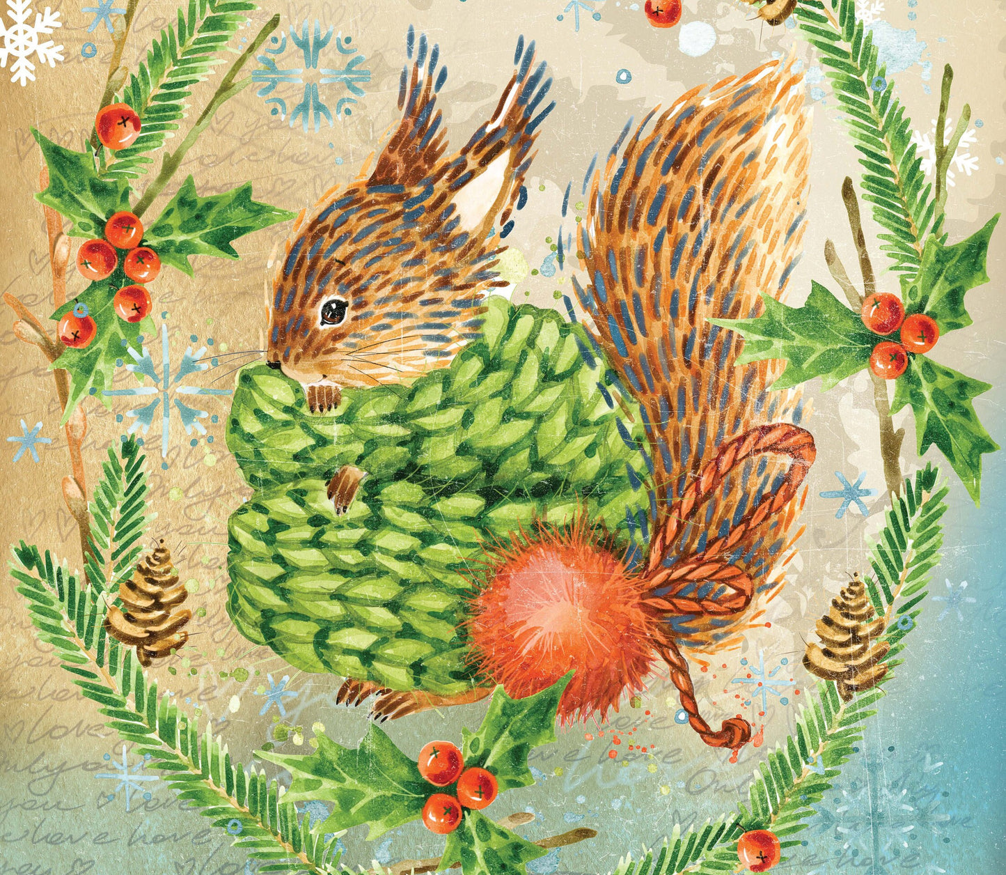 Lovely Baby Squirrel - Merry Christmas - Decorative Christmas Paper - Decoupage for Furniture - Large Size Rice Paper for Decoupage