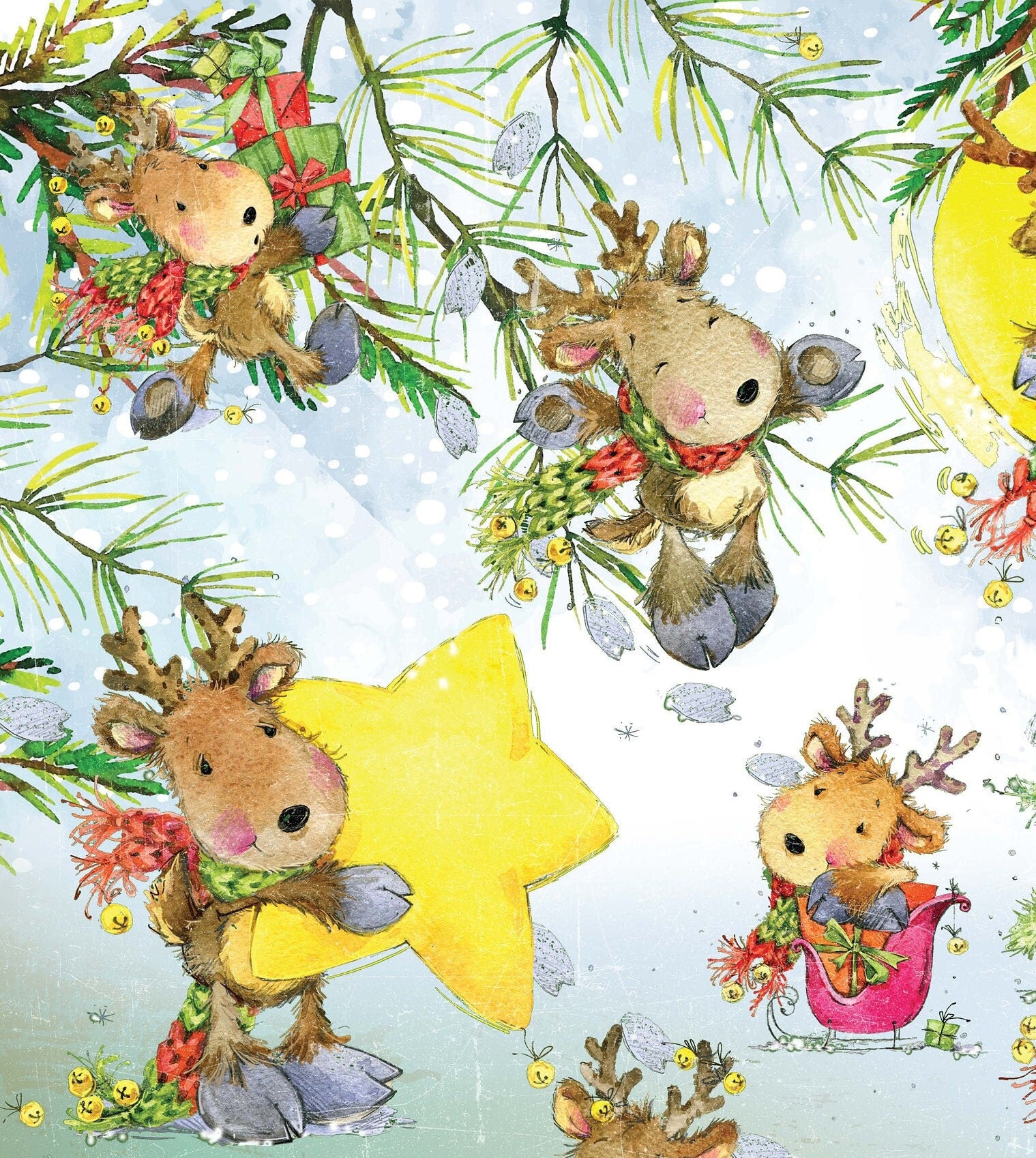Lovely Deer - Vintage Merry Christmas - Decorative Christmas Paper - Decoupage for Furniture - Large Size Rice Paper for Decoupage