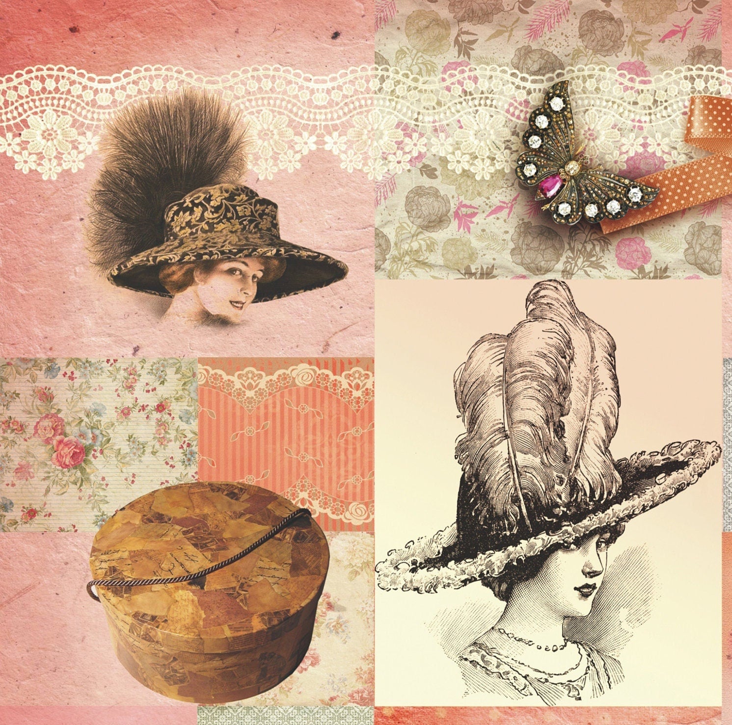 Women with Hat - Vintage Decoupage Art - Rice Paper - Decoupage for Furniture - Large Size Rice Paper for Decoupage