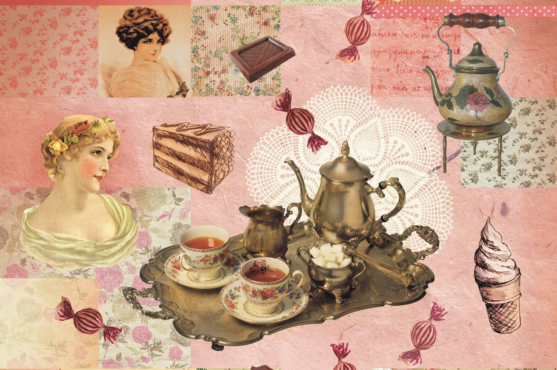 Tea Time - Vintage Decoupage Art - Rice Paper - Decoupage for Furniture - Large Size Rice Paper for Decoupage