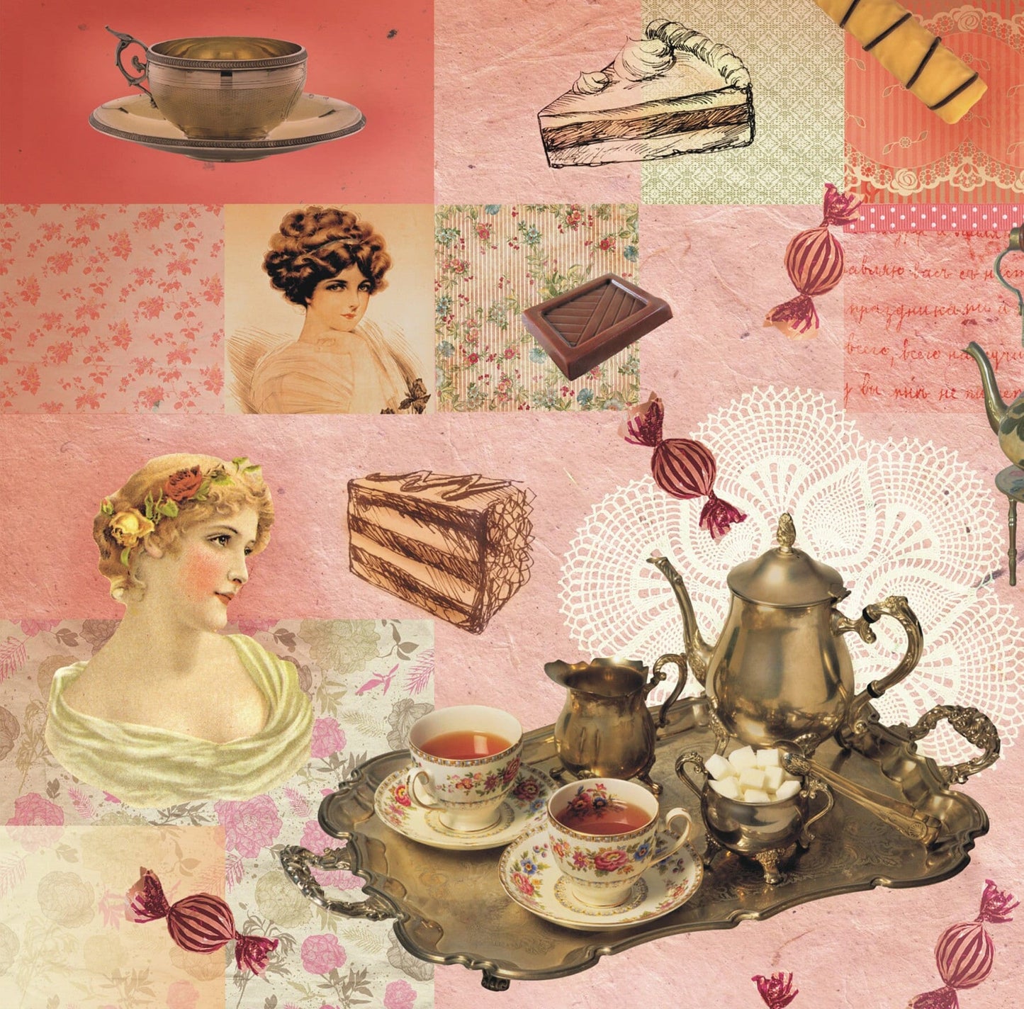 Tea Time - Vintage Decoupage Art - Rice Paper - Decoupage for Furniture - Large Size Rice Paper for Decoupage