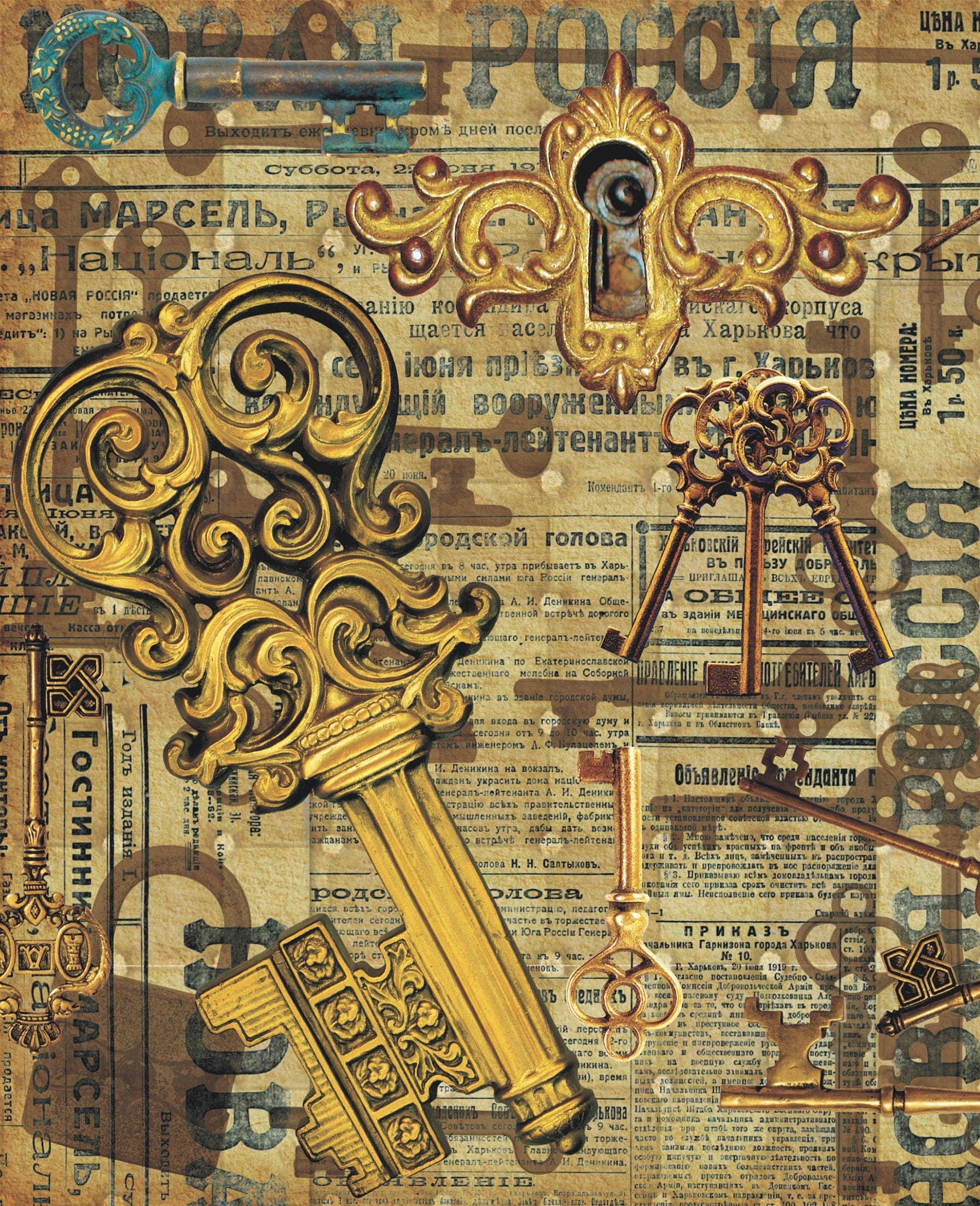 Keys - Vintage Decoupage Art - Rice Paper - Decoupage for Furniture - Large Size Rice Paper for Decoupage
