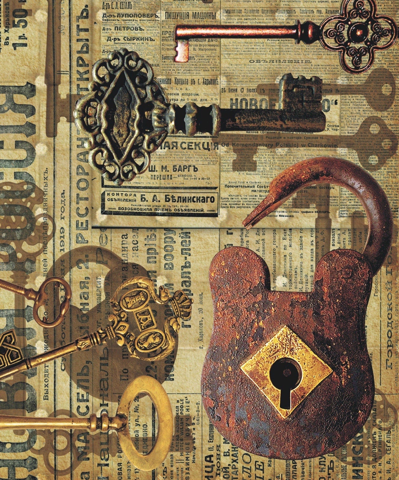 Keys - Vintage Decoupage Art - Rice Paper - Decoupage for Furniture - Large Size Rice Paper for Decoupage