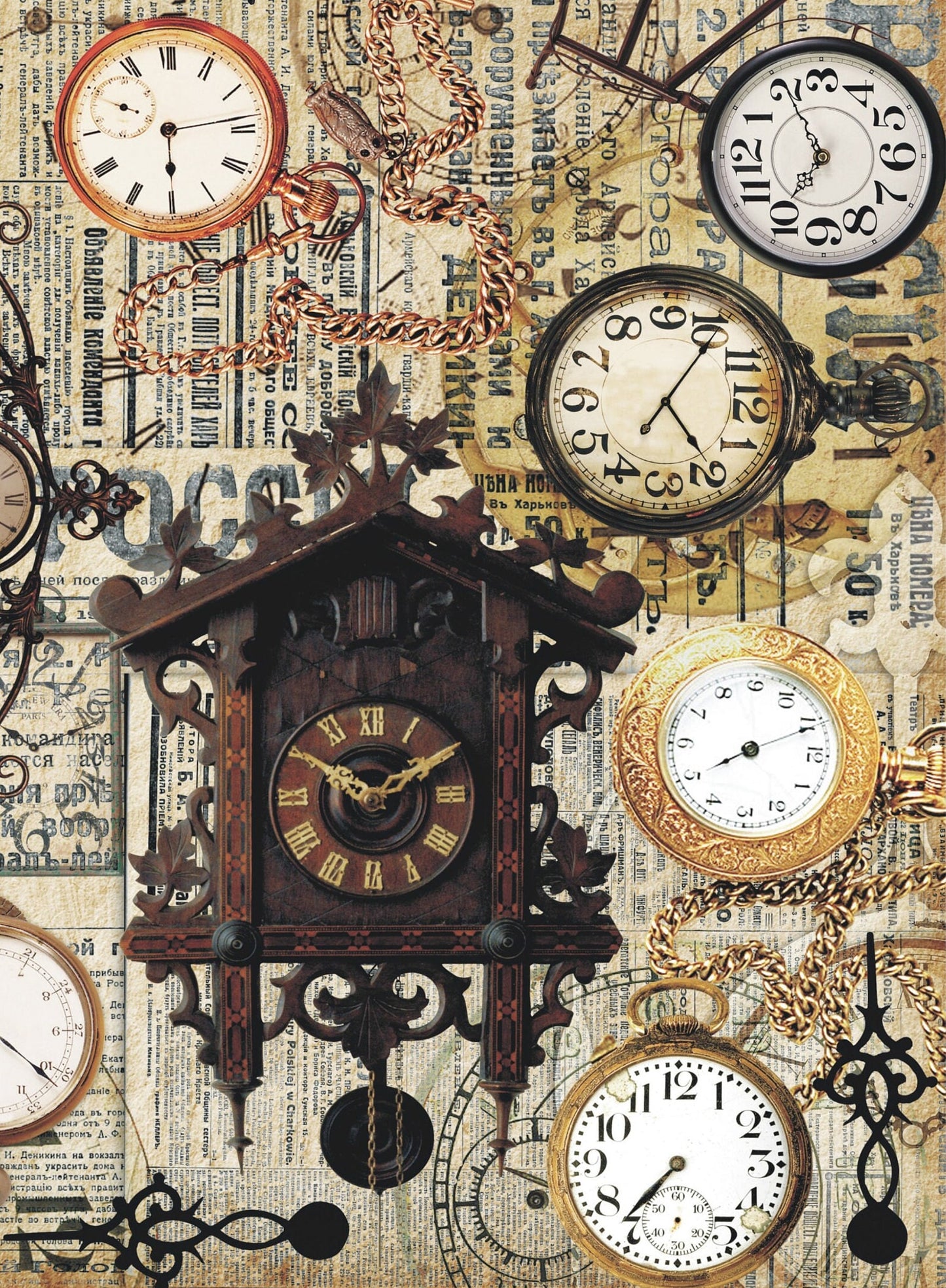 Old Clocks - Vintage Decoupage Art - Rice Paper - Decoupage for Furniture - Large Size Rice Paper for Decoupage