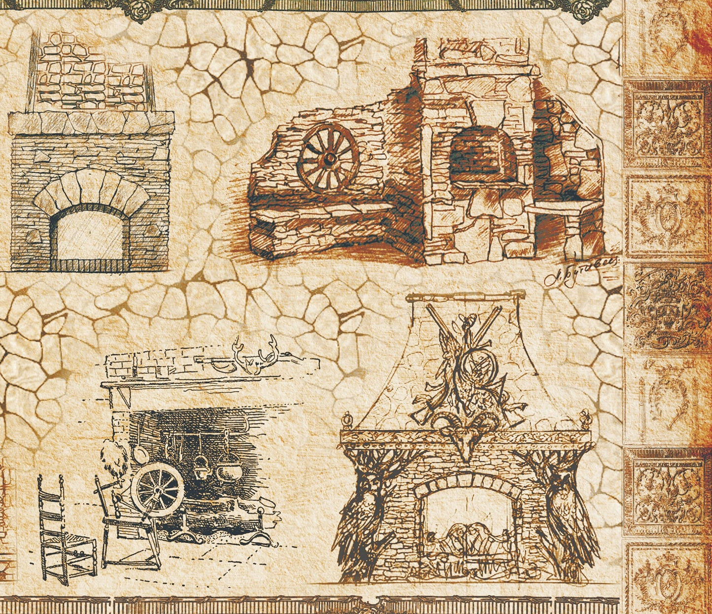 Fireplace - Vintage Decoupage Art - Rice Paper - Decoupage for Furniture - Large Size Rice Paper for Decoupage