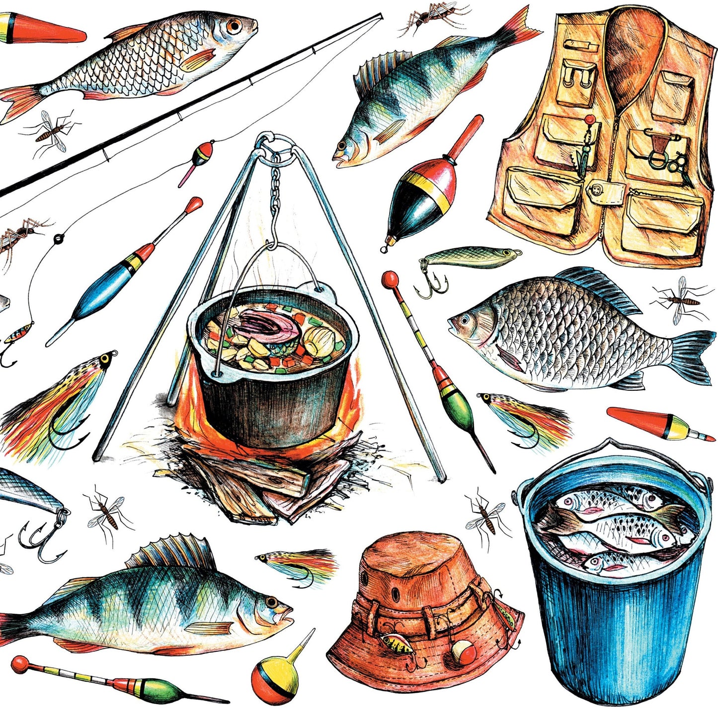 Fishing - Vintage Decoupage Art - Rice Paper - Decoupage for Furniture - Large Size Rice Paper for Decoupage - Sheets