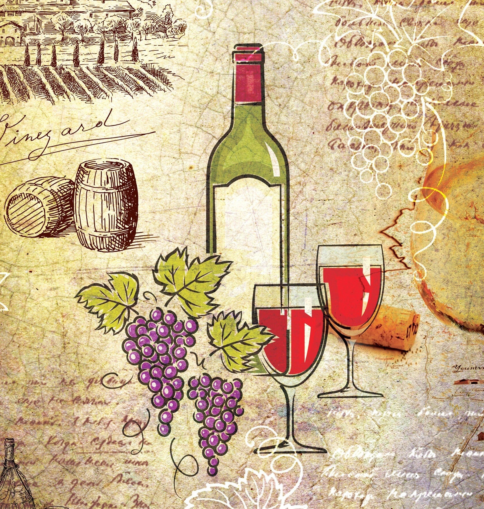 Wine Yard - Vintage Decoupage Art - Rice Paper - Decoupage for Furniture - Large Size Rice Paper for Decoupage - Sheets