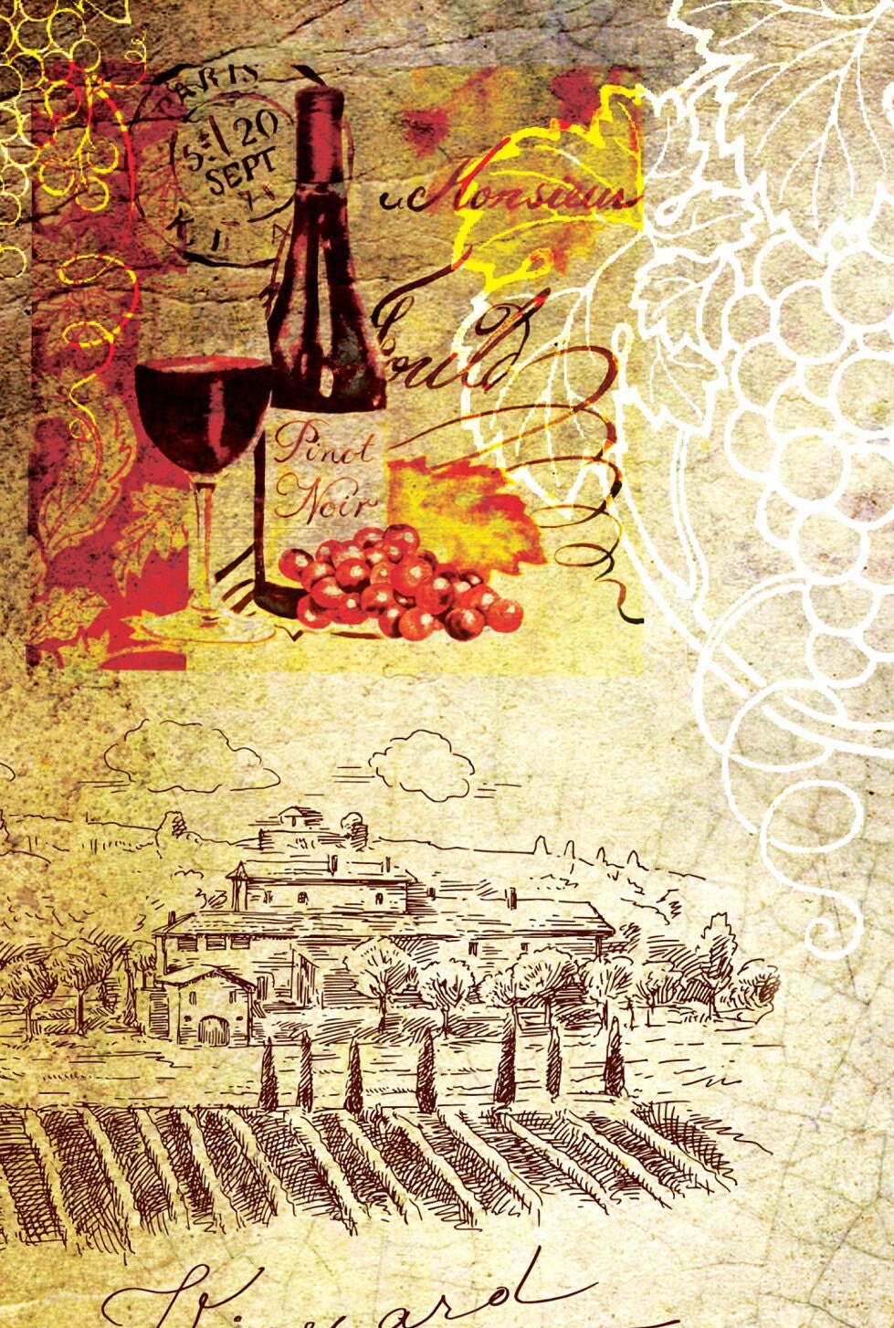 Wine Yard - Vintage Decoupage Art - Rice Paper - Decoupage for Furniture - Large Size Rice Paper for Decoupage - Sheets