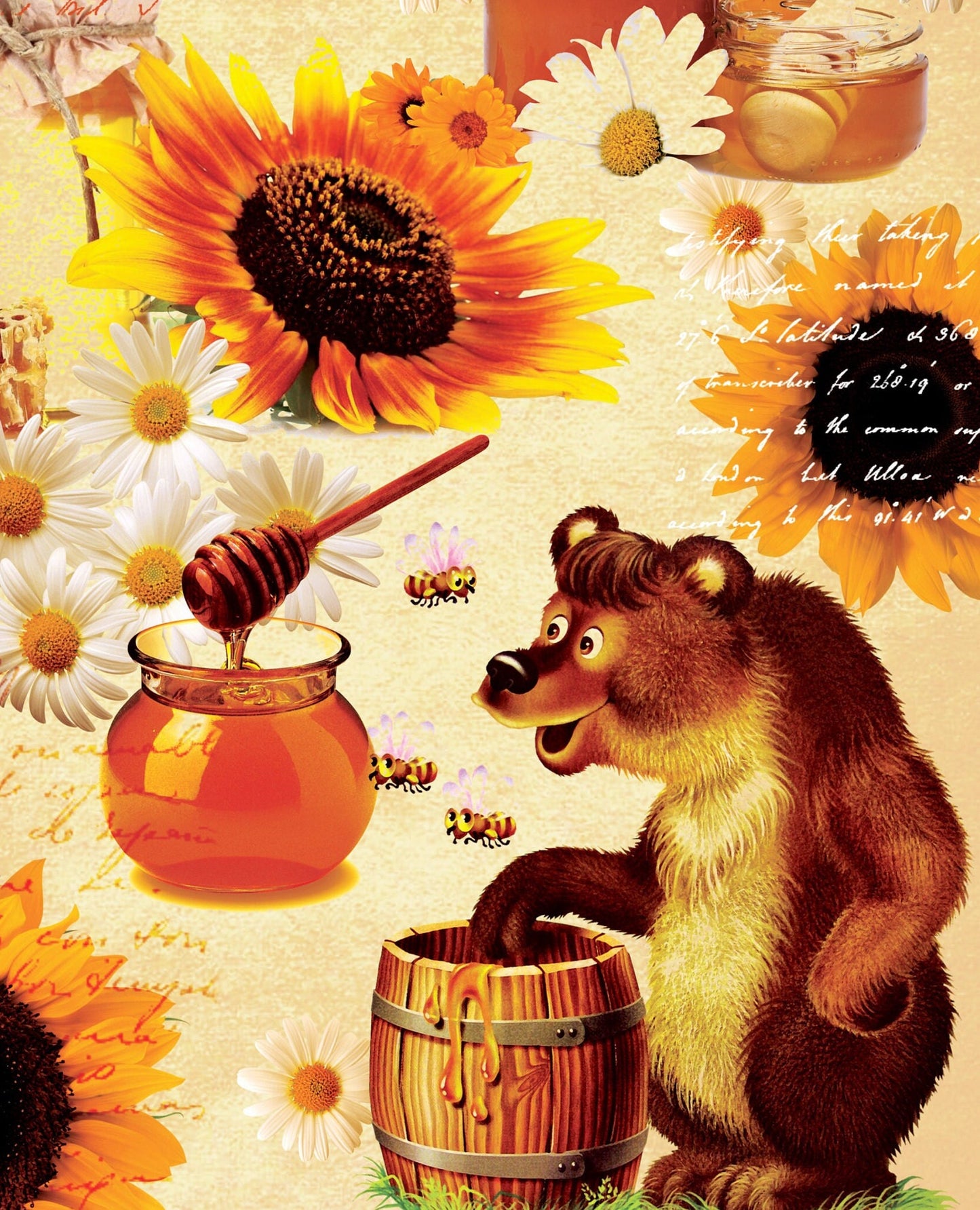Honey Bear - Vintage Decoupage Art - Rice Paper - Decoupage for Furniture - Large Size Rice Paper for Decoupage - Sheets