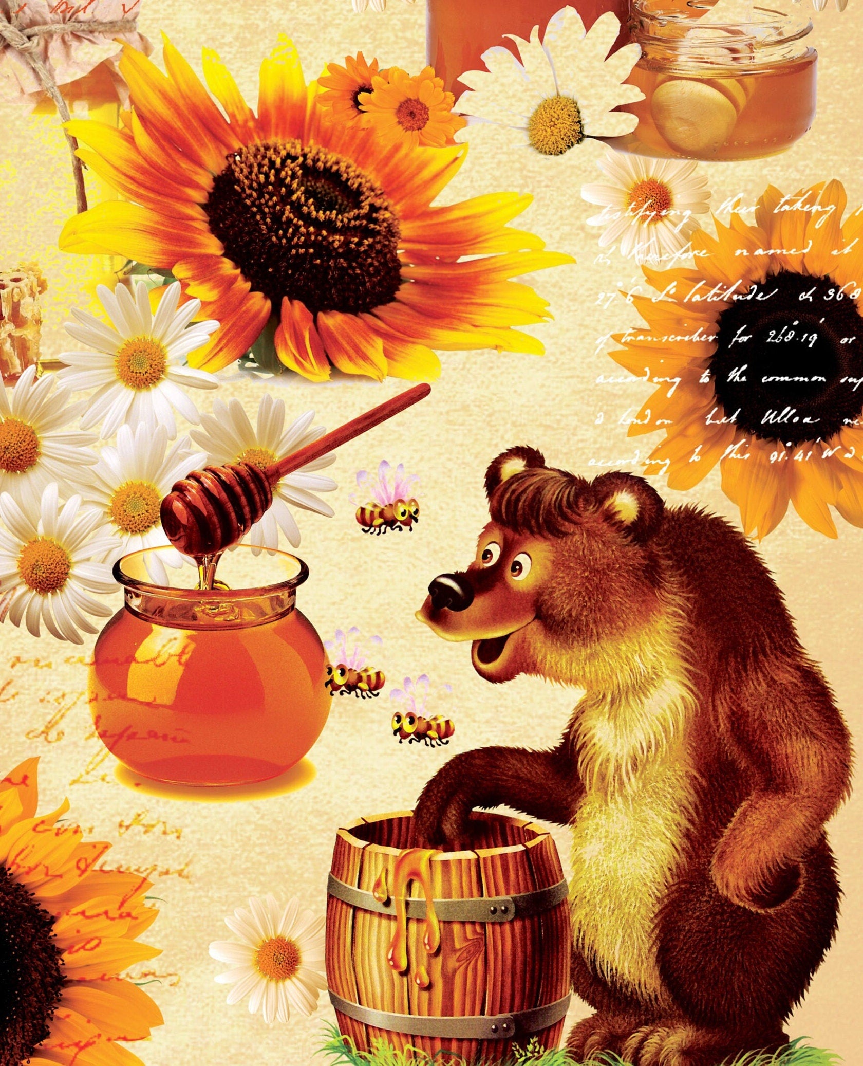 Honey Bear - Vintage Decoupage Art - Rice Paper - Decoupage for Furniture - Large Size Rice Paper for Decoupage - Sheets