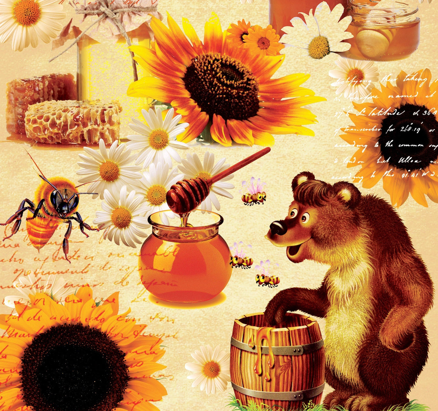 Honey Bear - Vintage Decoupage Art - Rice Paper - Decoupage for Furniture - Large Size Rice Paper for Decoupage - Sheets