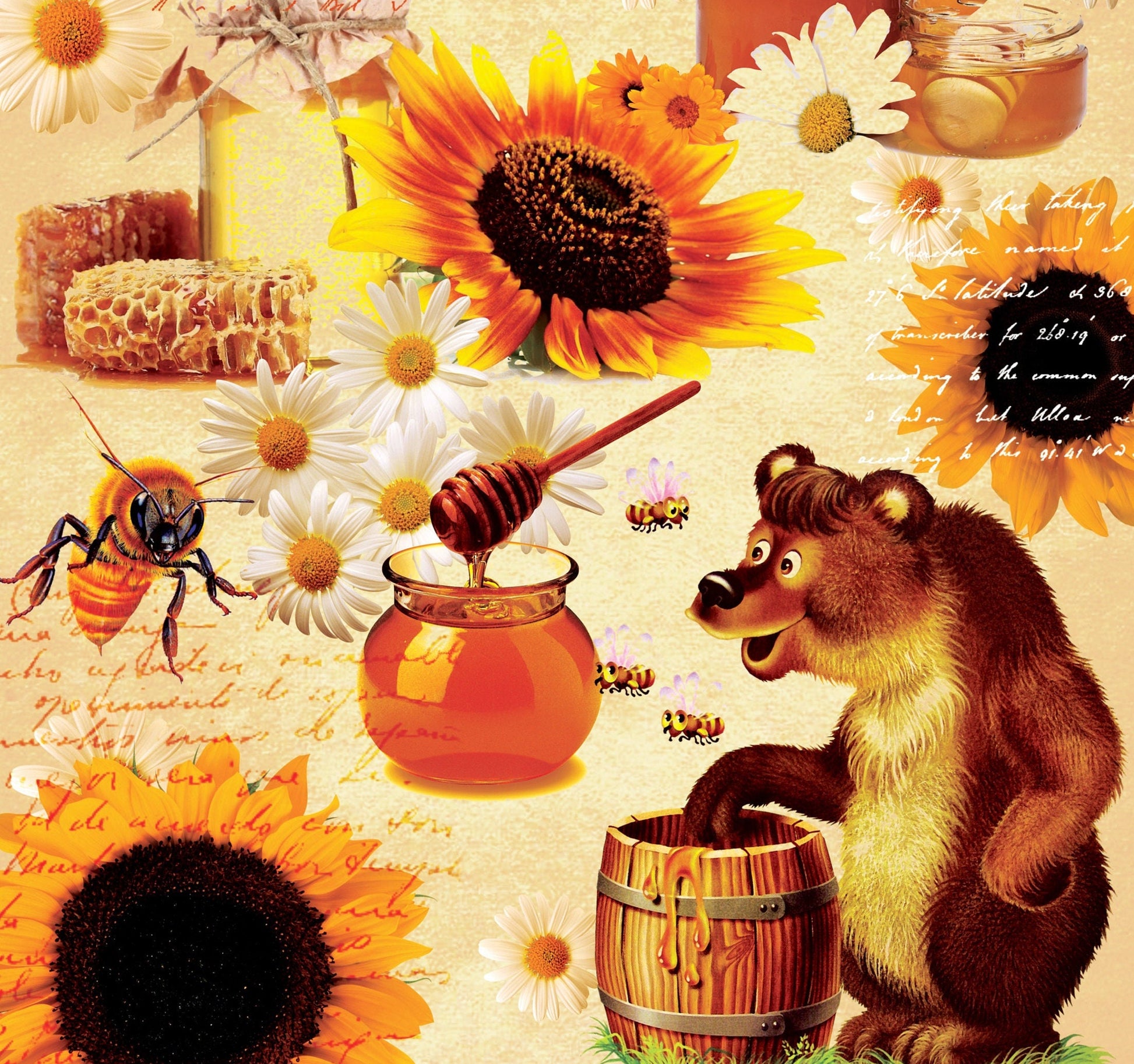 Honey Bear - Vintage Decoupage Art - Rice Paper - Decoupage for Furniture - Large Size Rice Paper for Decoupage - Sheets