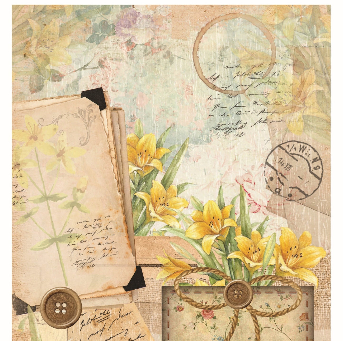 Yellow Vintage Floral Decoupage - Decoupage Art - Large Size Rice Paper for Decoupage - Decoupage Crafts