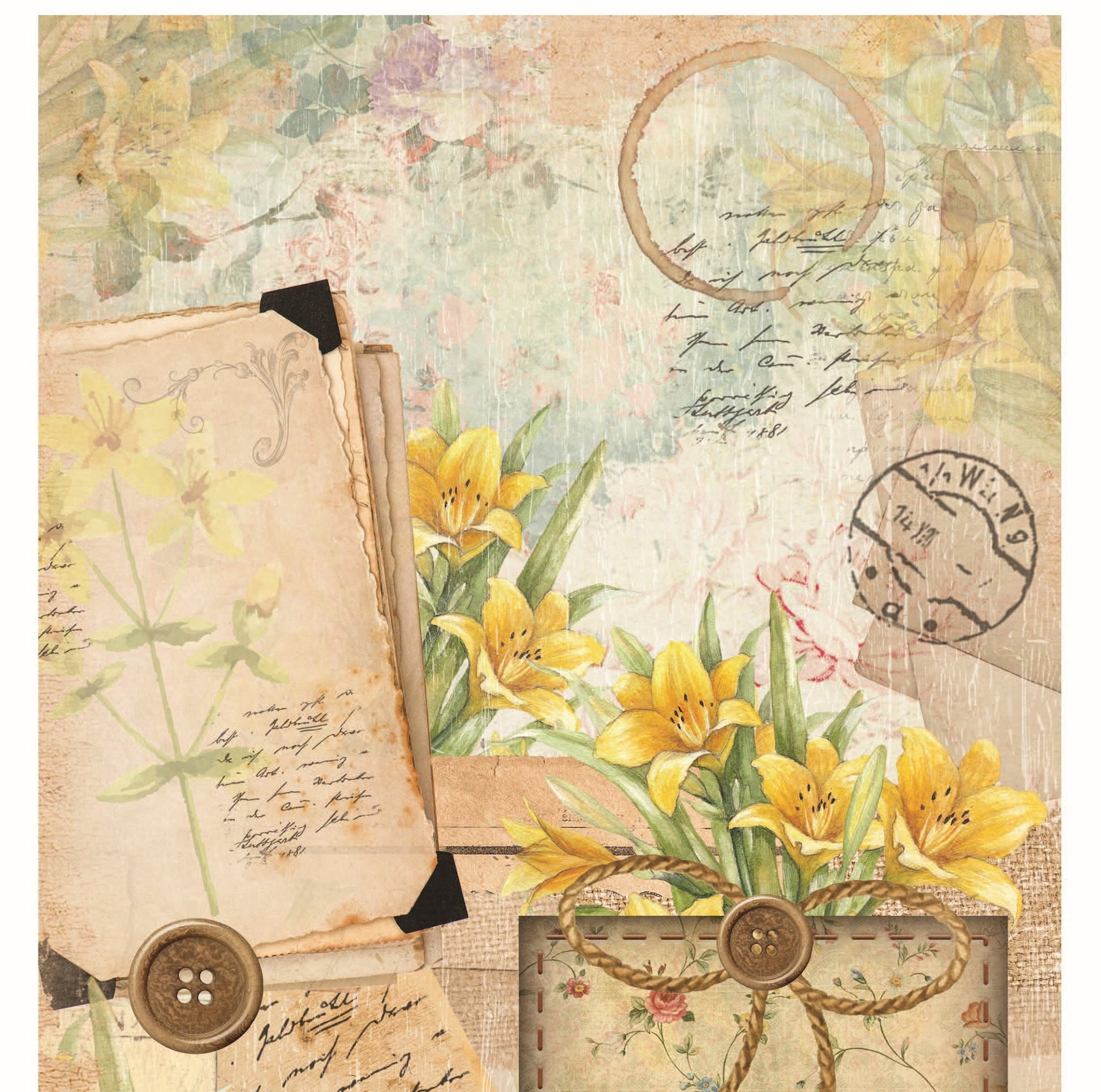Yellow Vintage Floral Decoupage - Decoupage Art - Large Size Rice Paper for Decoupage - Decoupage Crafts